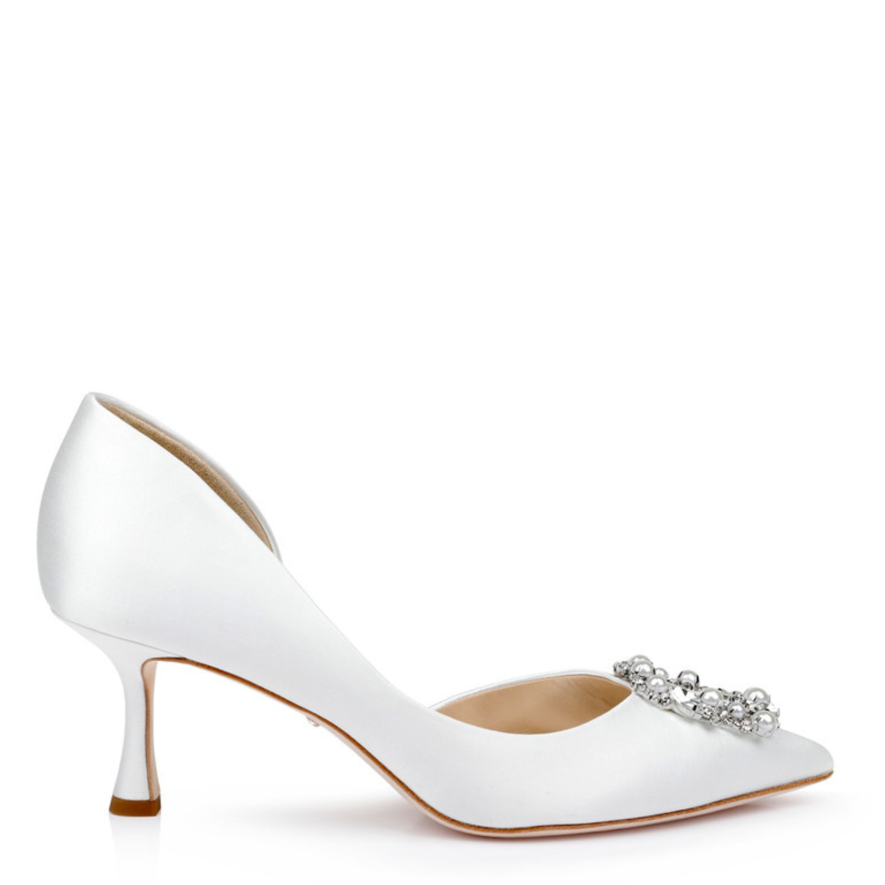 Buy Fabia - D'Orsay Kitten Heel With Pearl & Crystal Buckle - Soft White online | The White Collection Australia