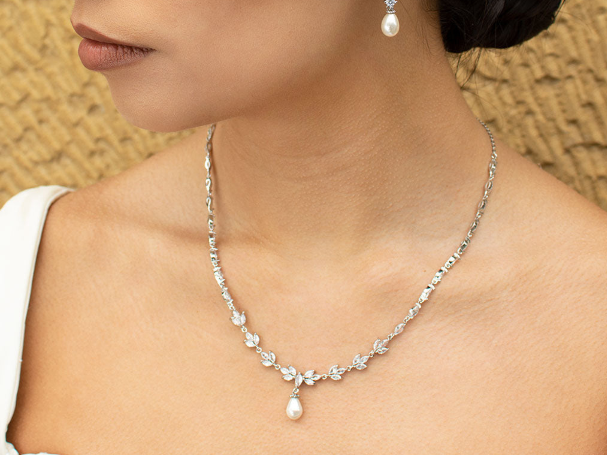 Buy Liliana - Delicate Crystal and Pearl Drop Bridal Necklace online | The White Collection Australia