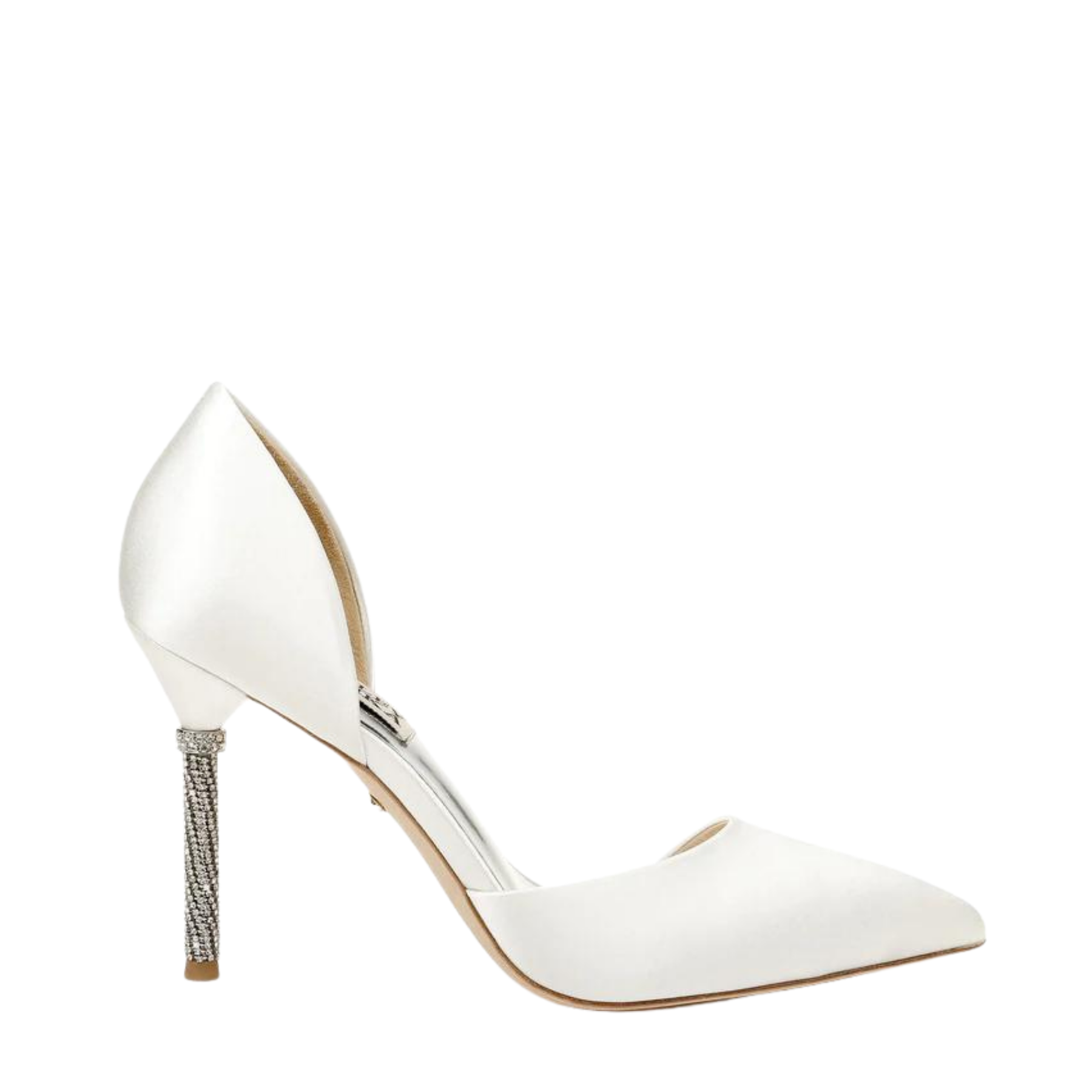 Ozara II - Crystal Heel Pointed Toe Bridal Pump - White