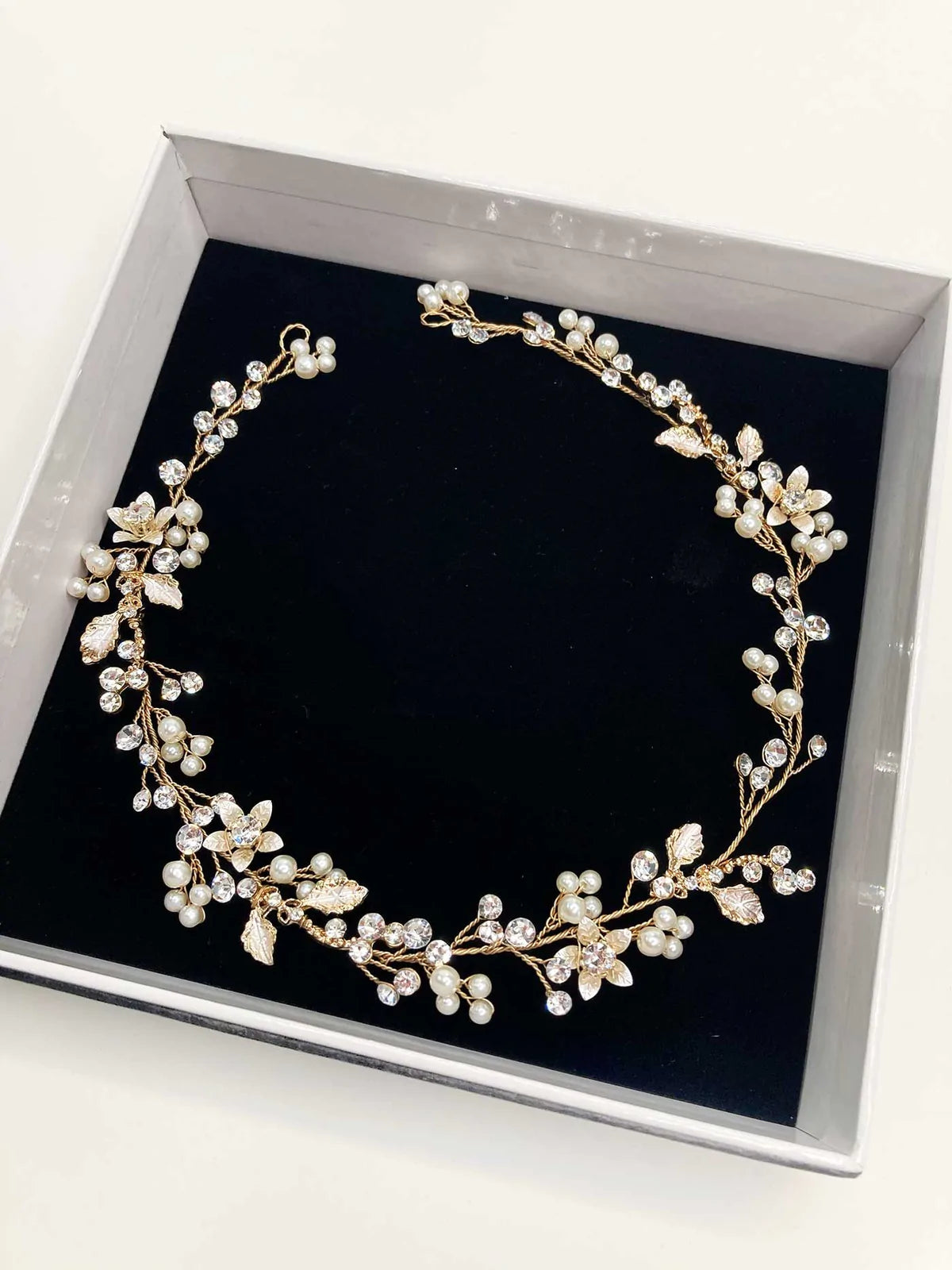 Iris - Crystal Floral & Pearl Bridal Hair Vine