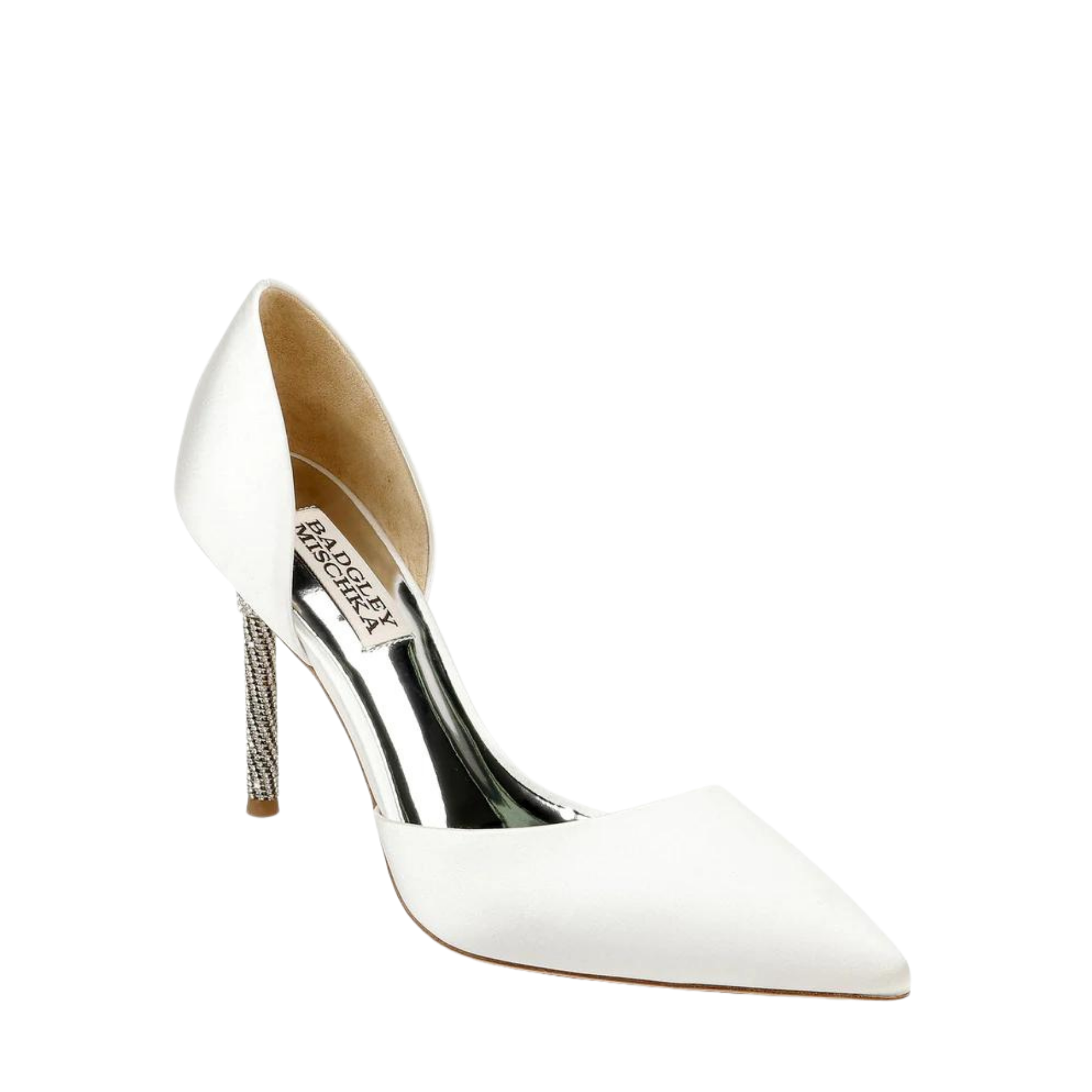 Ozara II - Crystal Heel Pointed Toe Bridal Pump - White