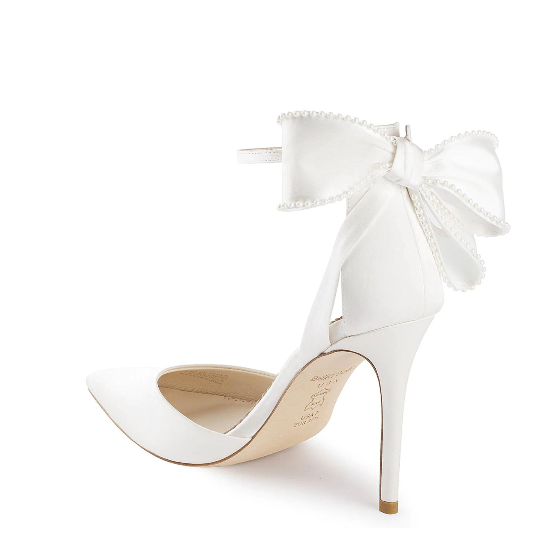 Buy Mirabelle - Ivory Pearl Stiletto Wedding Heels with Ankle Strap Bow online | The White Collection Australia