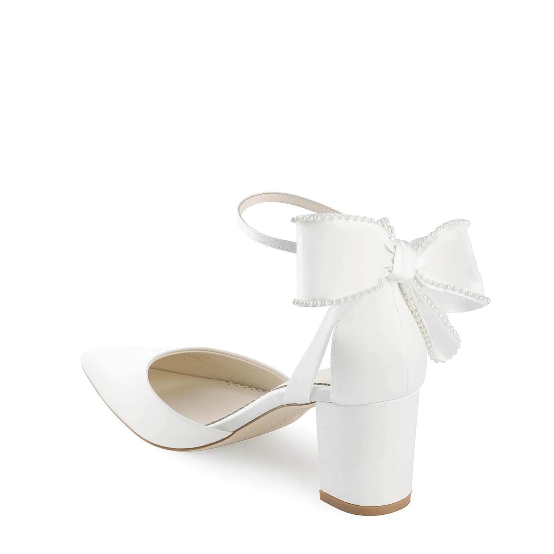 Buy Molly - Ivory Pearl Block Wedding Heels with Ankle Strap Bow online | The White Collection Australia