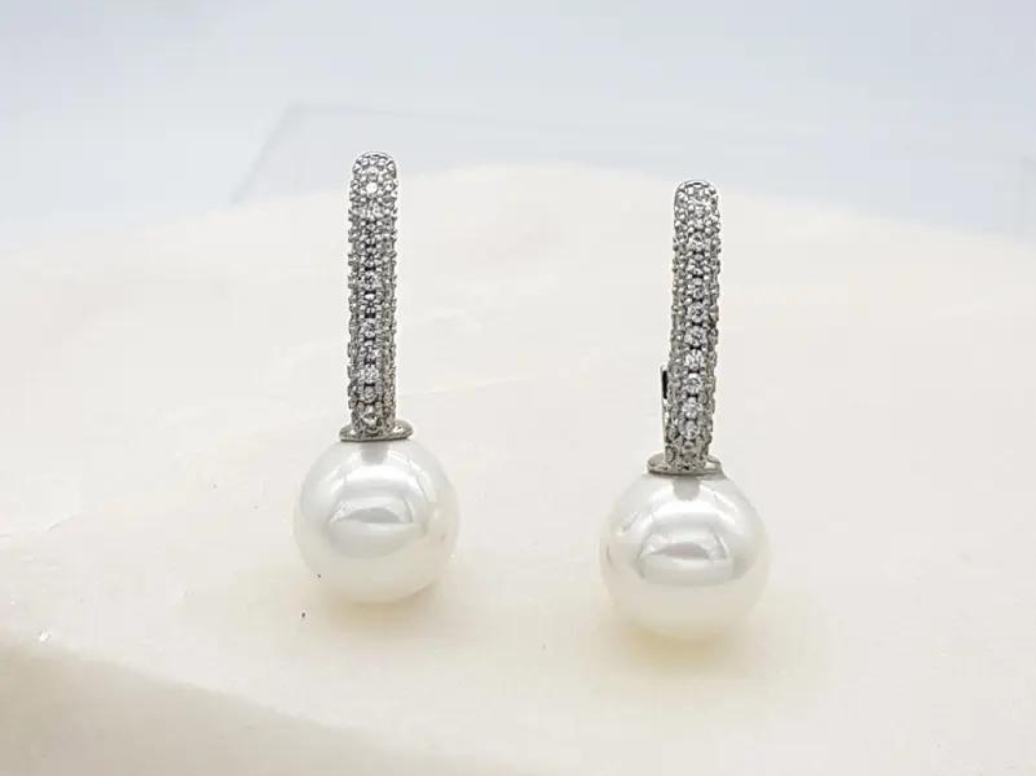 Buy Charlie - Modern Pave Crystal Pearl Bridal Earrings online | The White Collection Australia