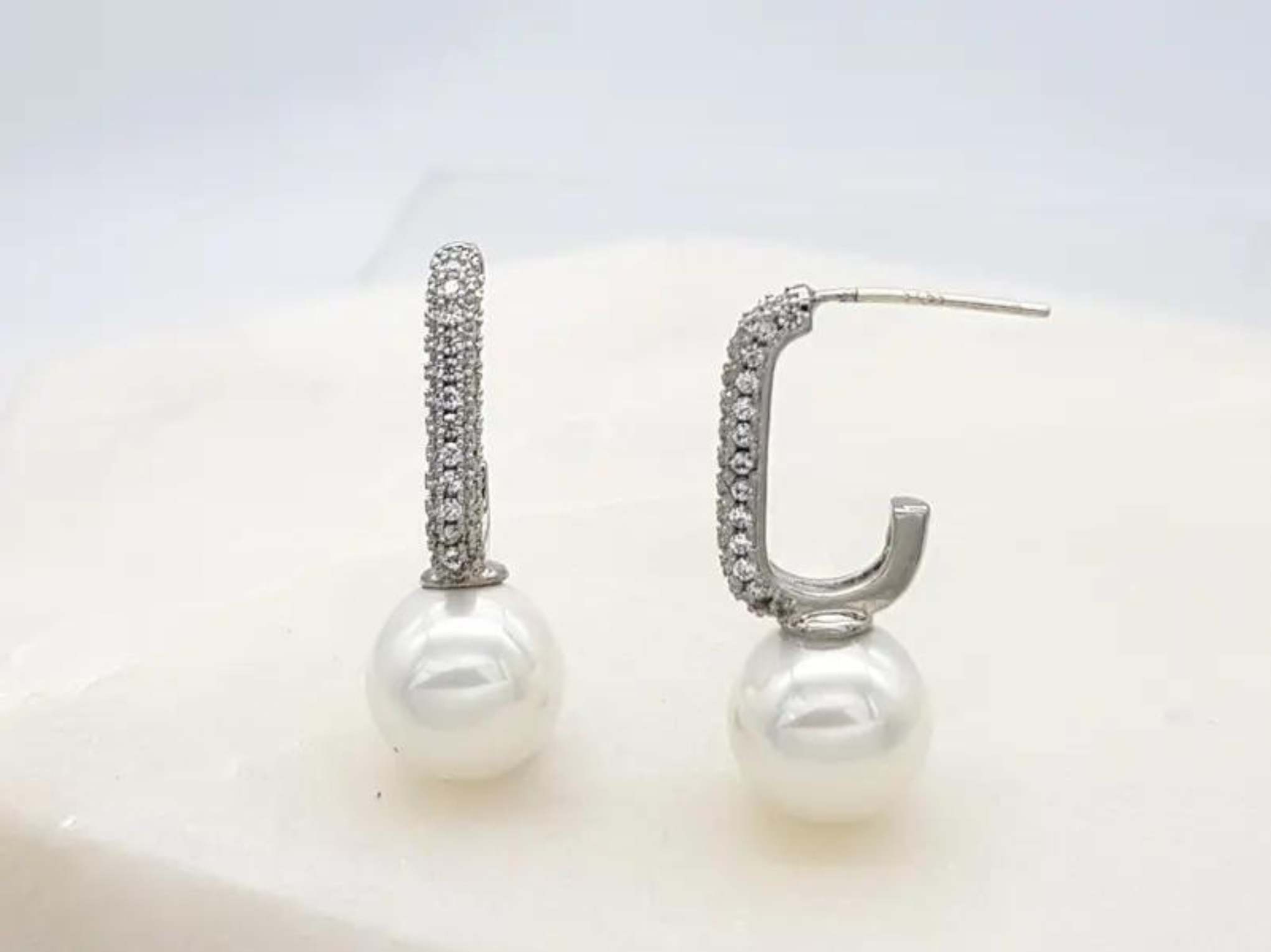 Buy Charlie - Modern Pave Crystal Pearl Bridal Earrings online | The White Collection Australia