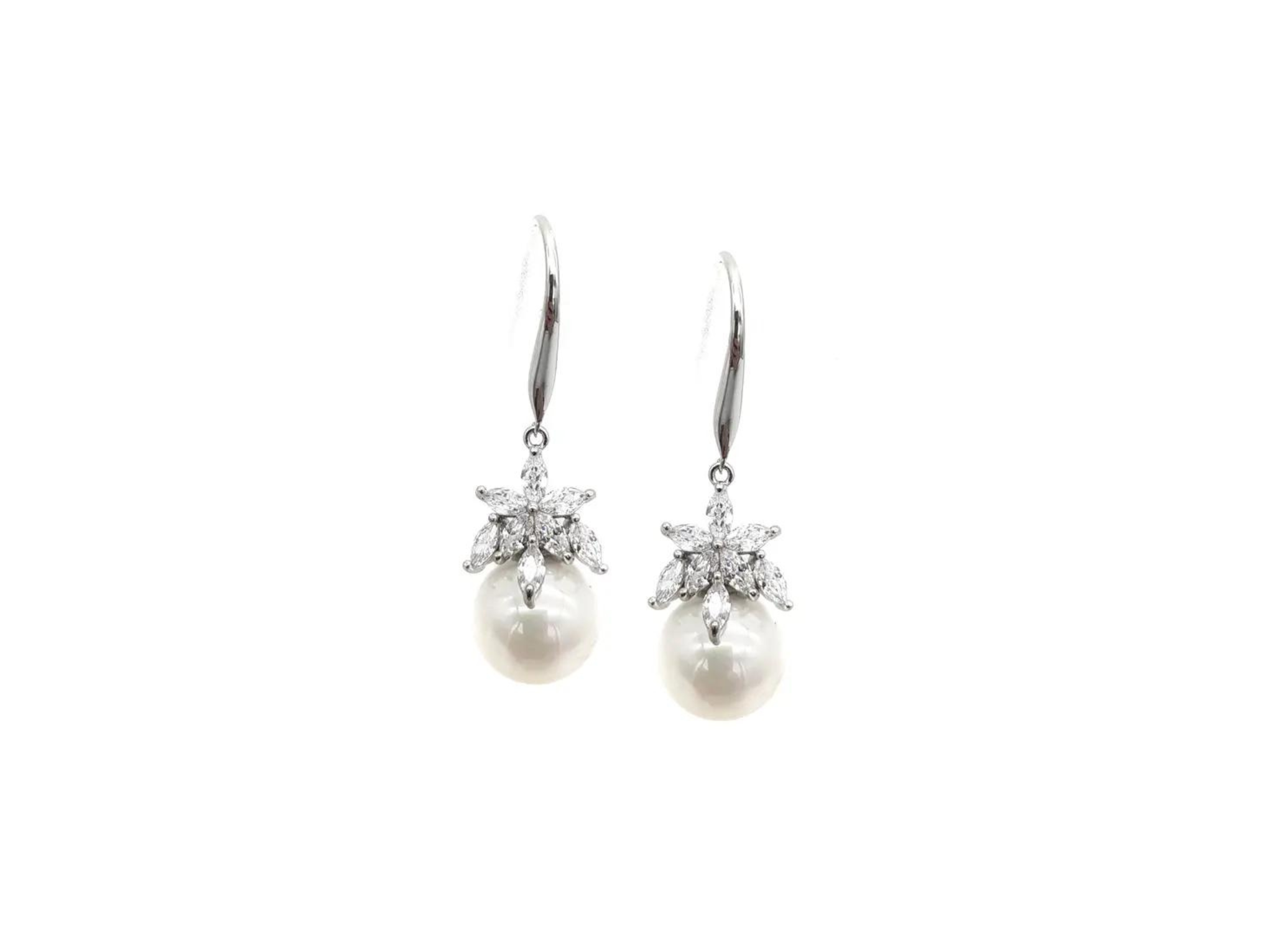 Andrea - Pretty Crystal Pearl Bridal Drop Earrings