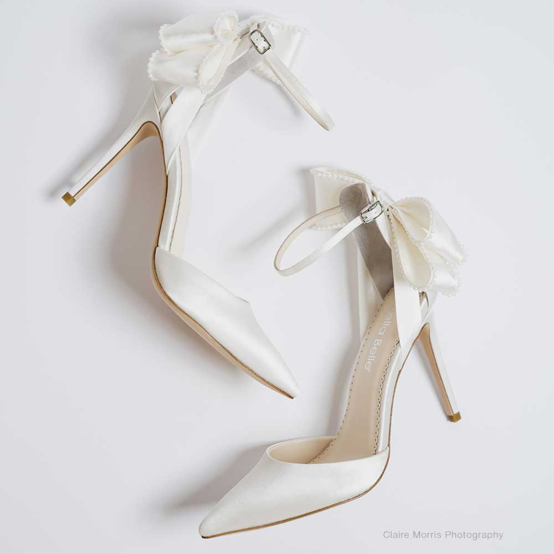 Buy Mirabelle - Ivory Pearl Stiletto Wedding Heels with Ankle Strap Bow online | The White Collection Australia