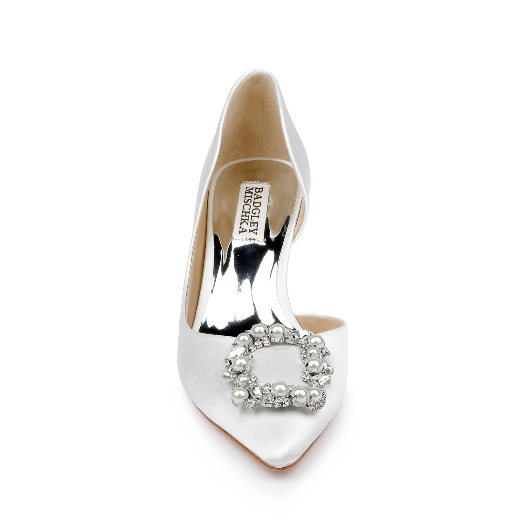 Buy Fabia - D'Orsay Kitten Heel With Pearl & Crystal Buckle - Soft White online | The White Collection Australia