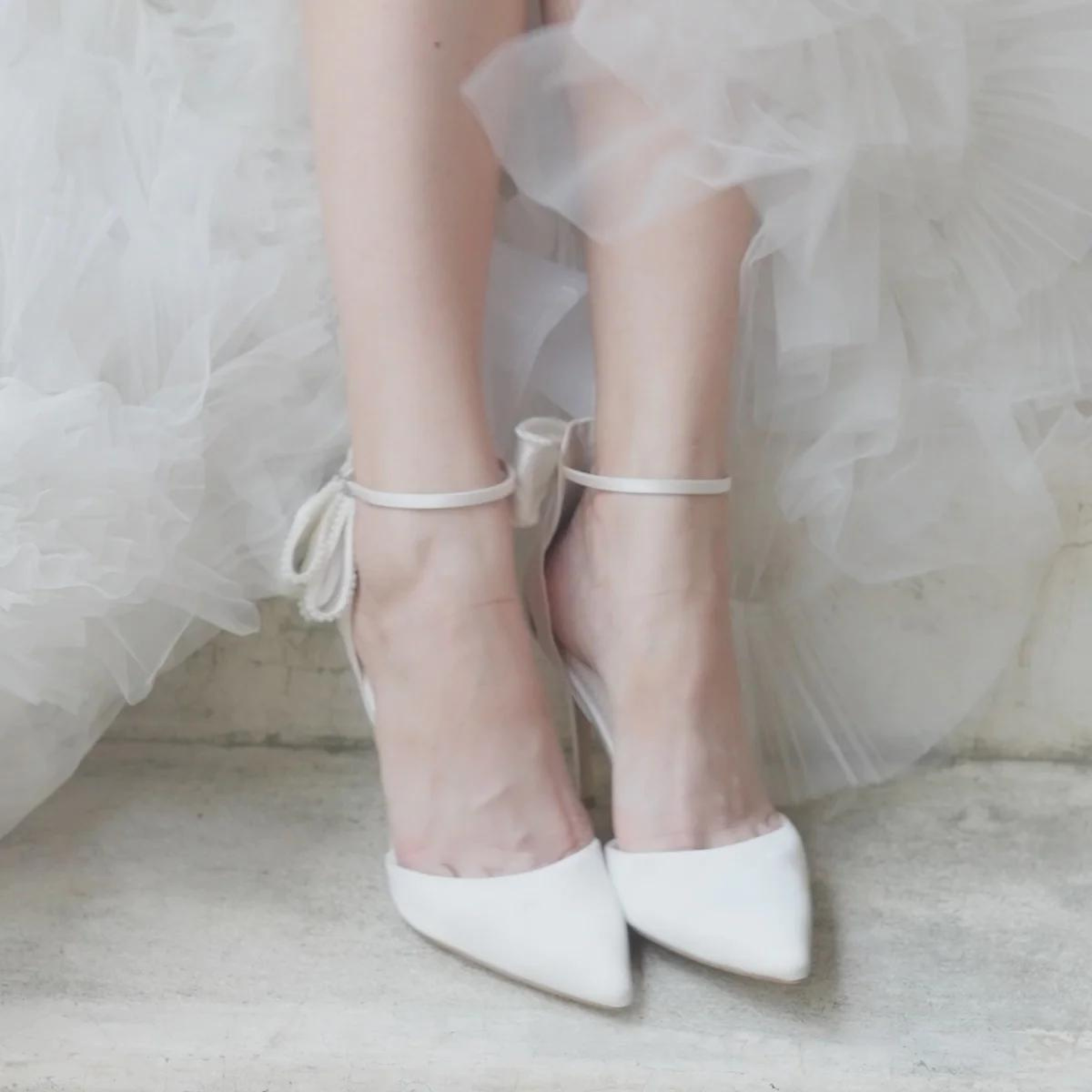 Buy Molly - Ivory Pearl Block Wedding Heels with Ankle Strap Bow online | The White Collection Australia