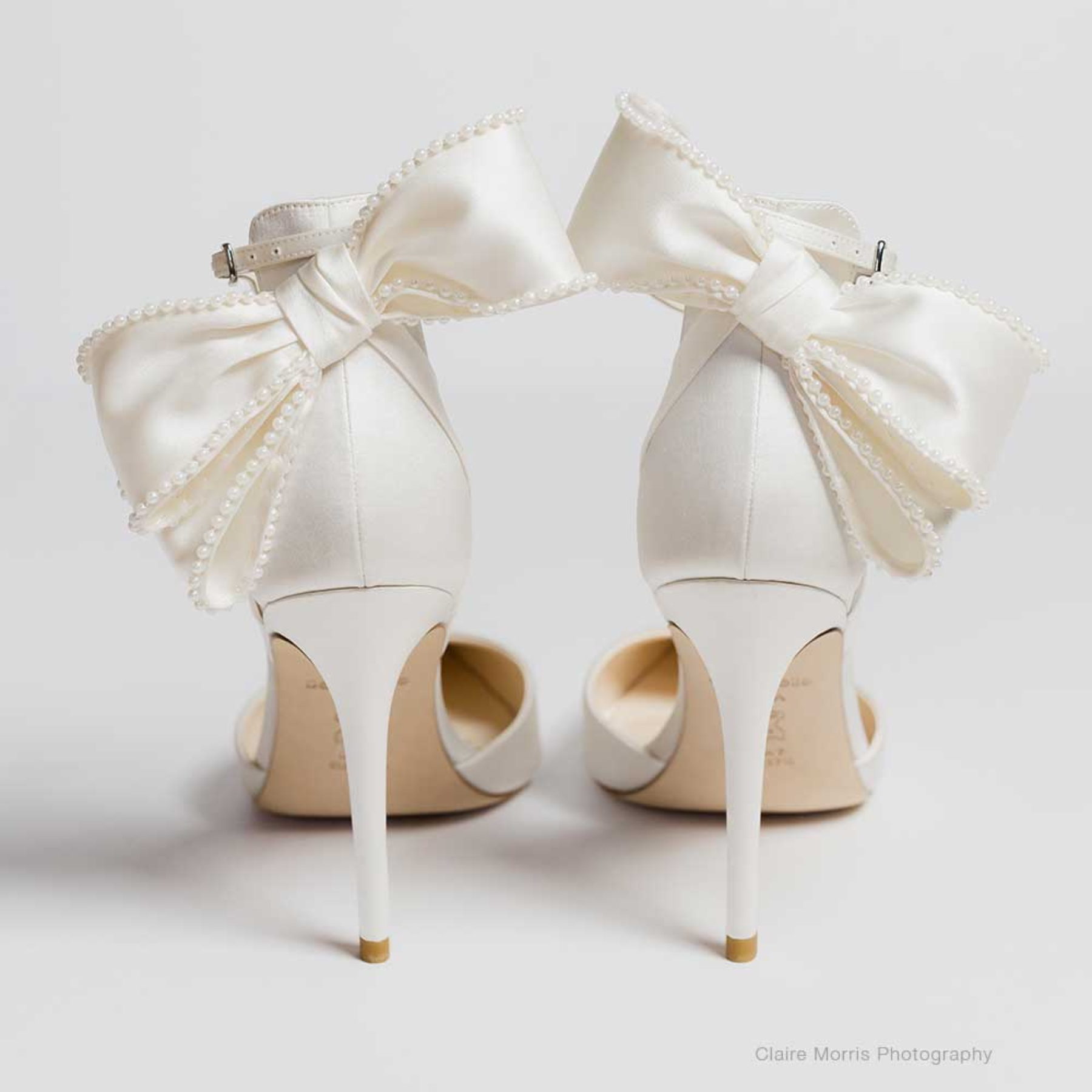Buy Mirabelle - Ivory Pearl Stiletto Wedding Heels with Ankle Strap Bow online | The White Collection Australia