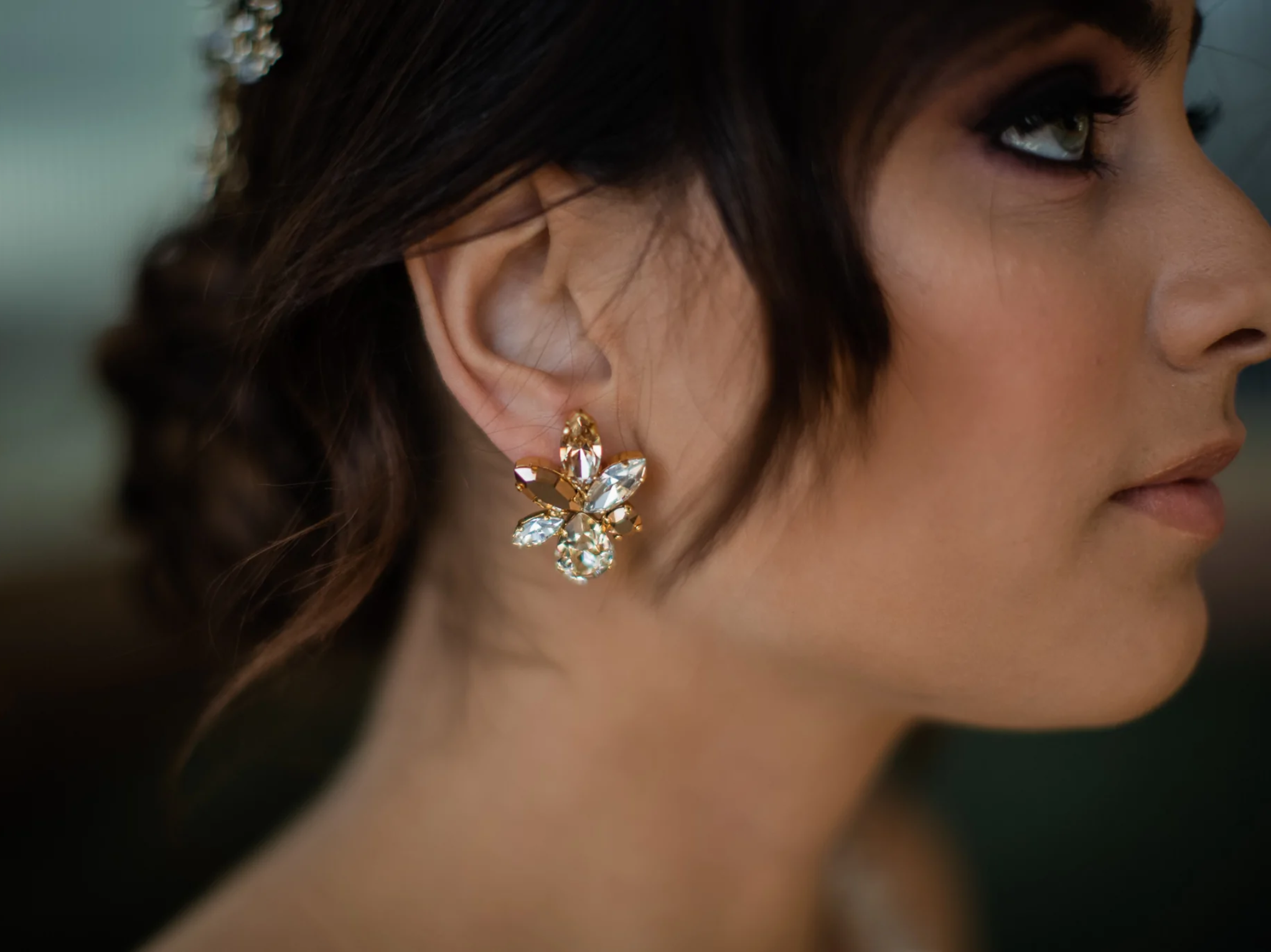 Elina - Silver Statement Swarovski Cluster Bridal Earrings
