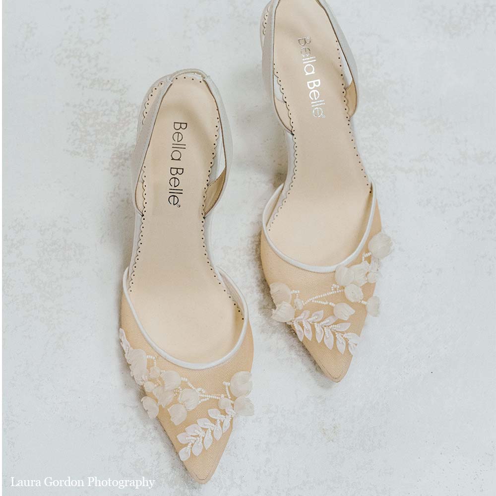 Buy Libby - Ivory Nude Lace Floral Embroidered Bridal Heel online | The White Collection Australia