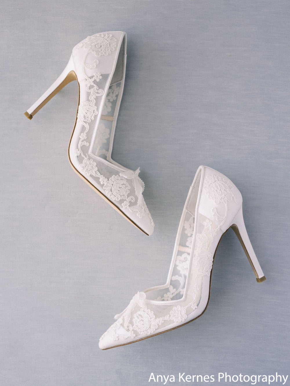 Sophia - White Flower Wedding Shoes Lace Heels