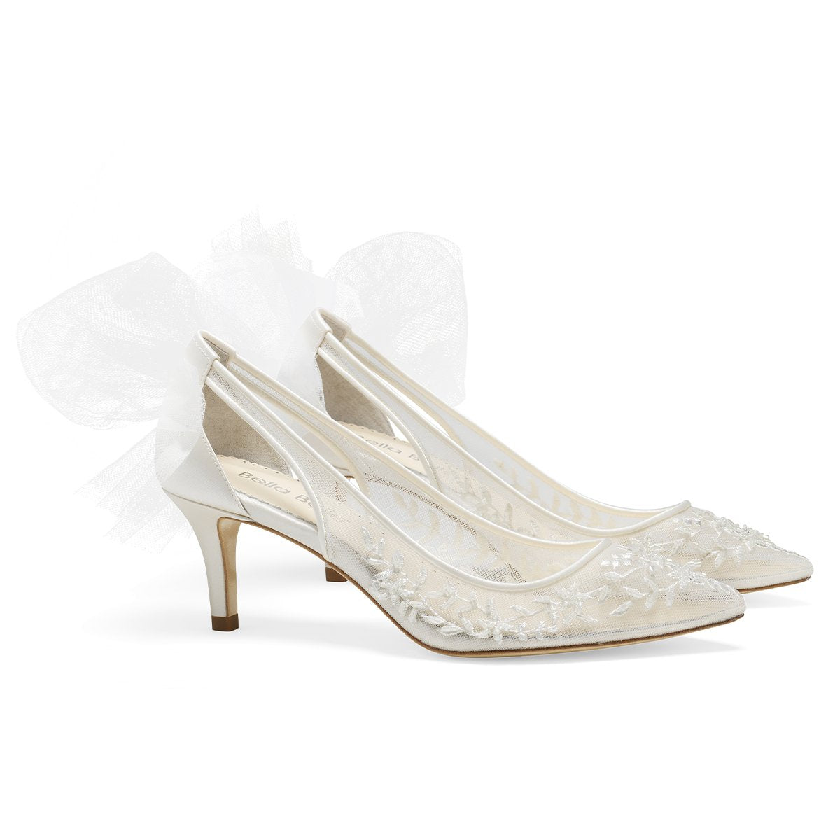 Esther - Floral and Tulle Bow Kitten Heel