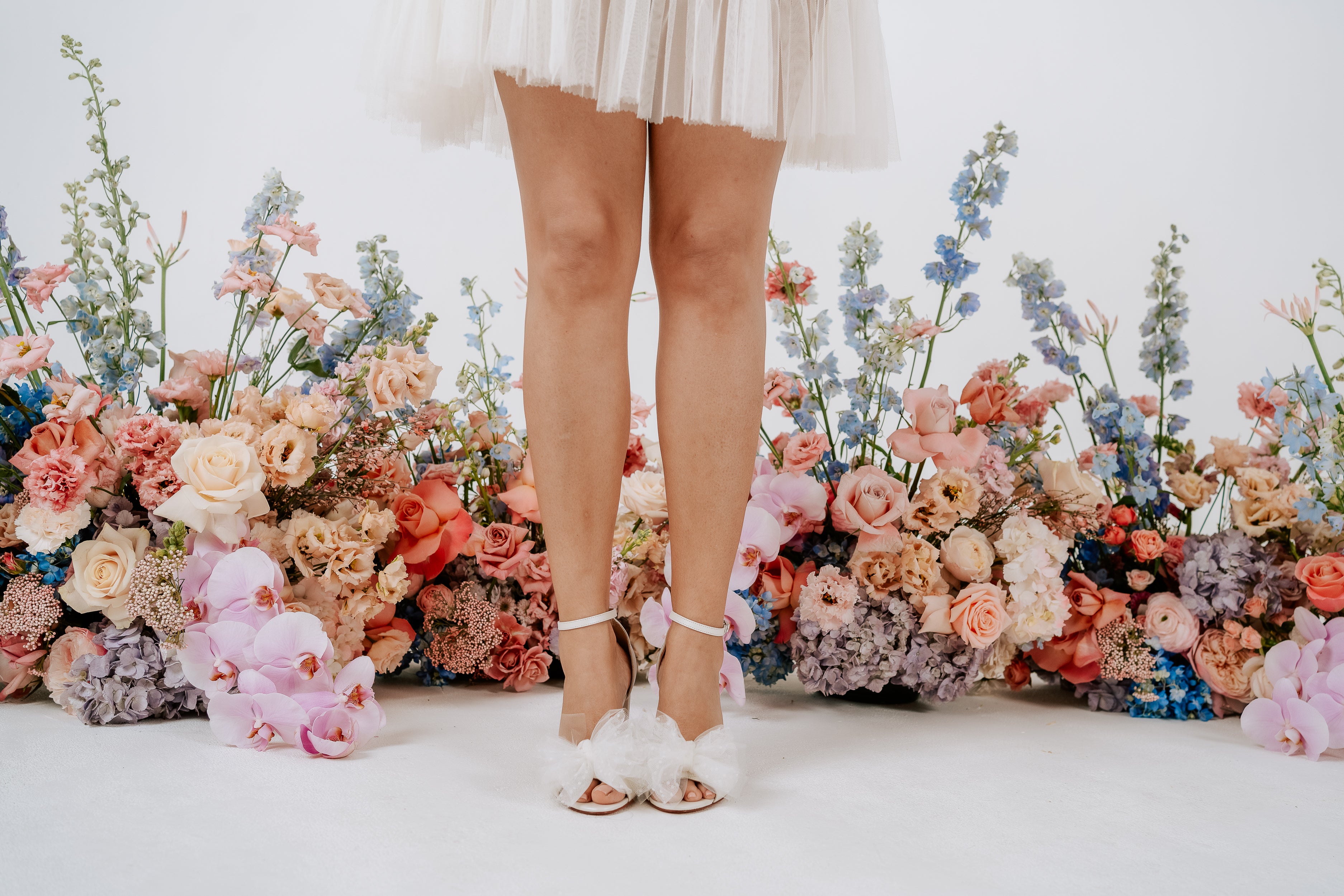 Indi - Ivory Tulle Bow Bridal Block Heel - Size 8 Only