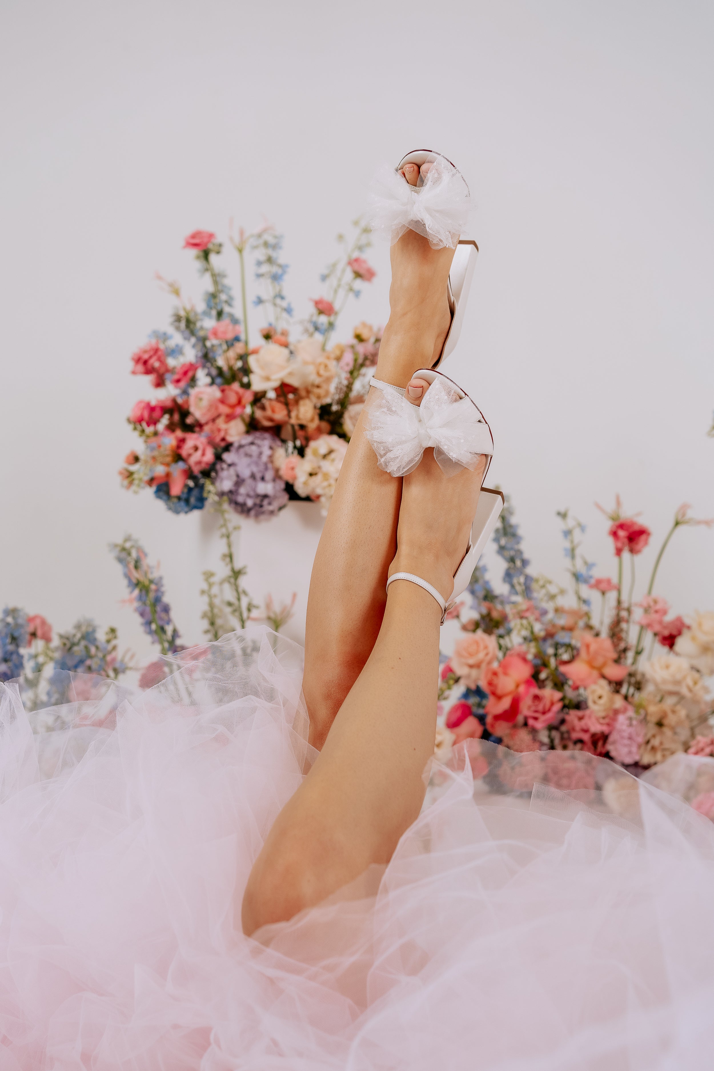 Indi - Ivory Tulle Bow Bridal Block Heel - Size 8 Only