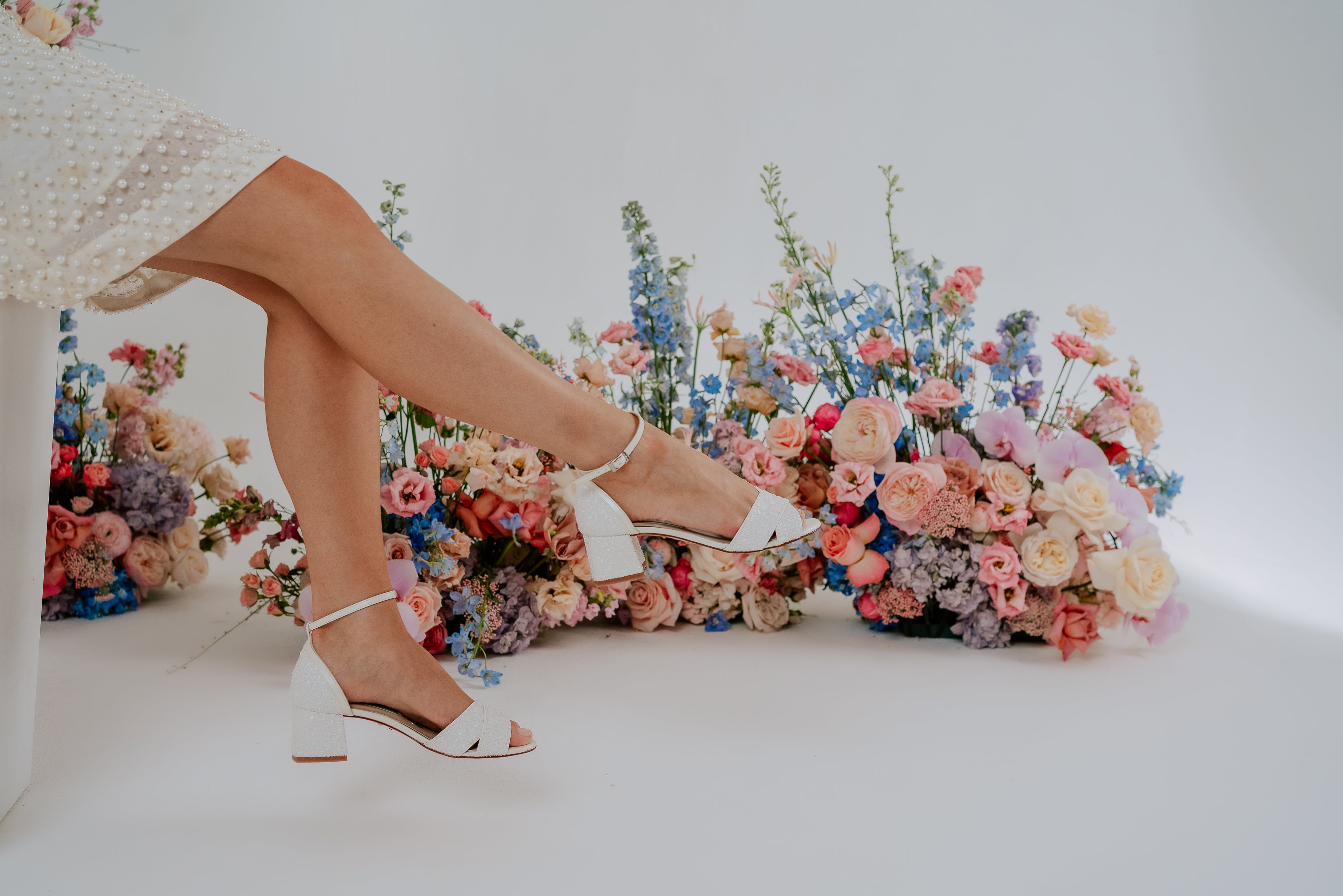 Imogen - Pearl Encrusted Bridal Block Heel - Size 6 Only