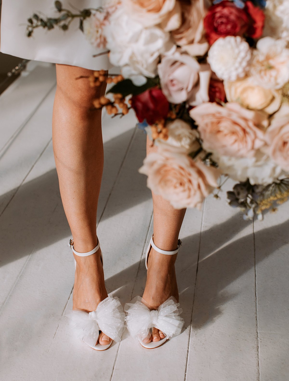 Ida - Ivory Tulle Bow Bridal Block Heel - Size 5, 6 Only