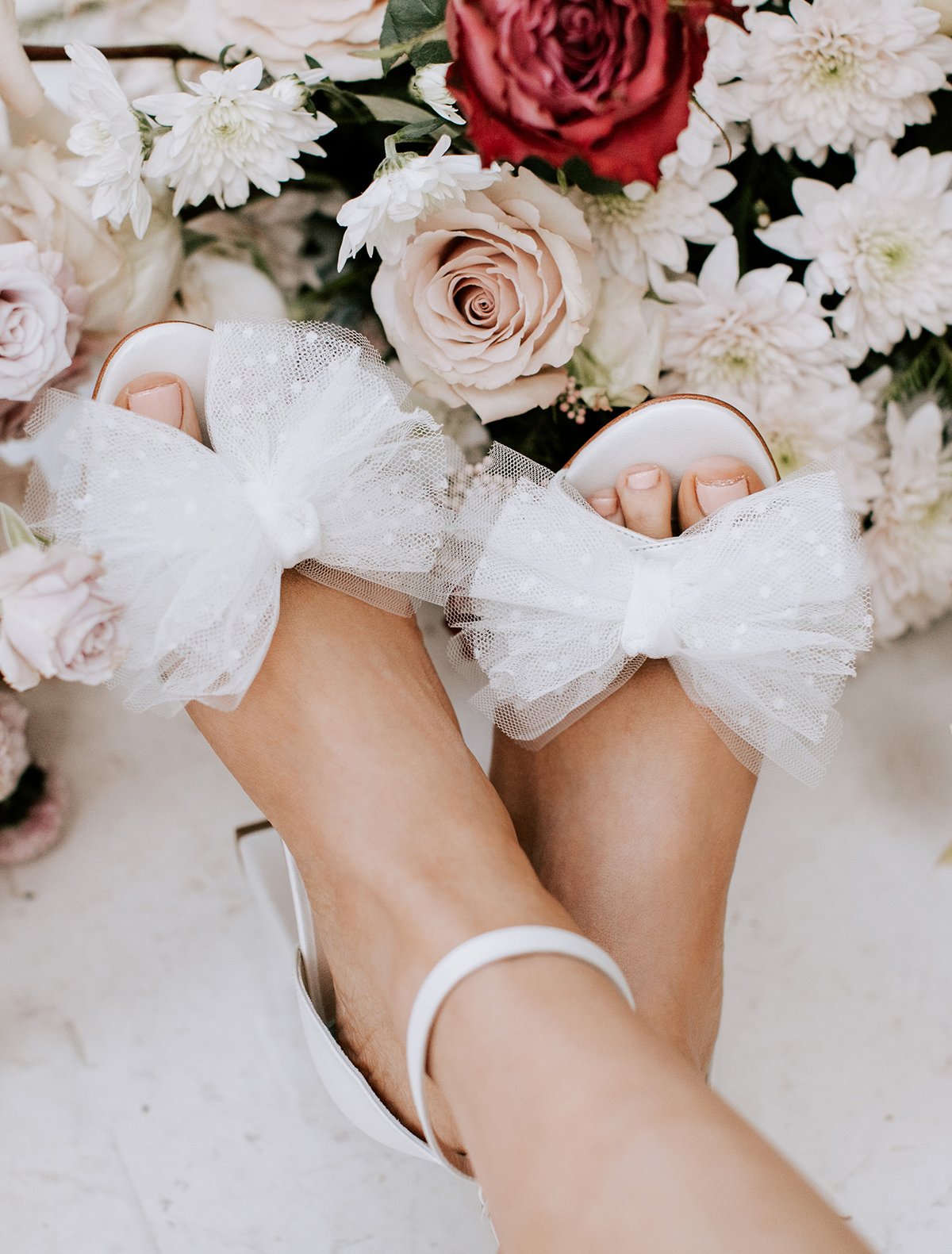 Indi - Ivory Tulle Bow Bridal Block Heel - Size 8 Only