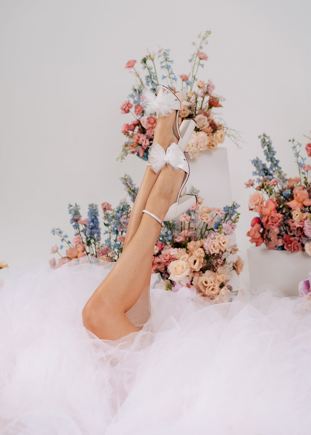Indi - Ivory Tulle Bow Bridal Block Heel - Size 8 Only