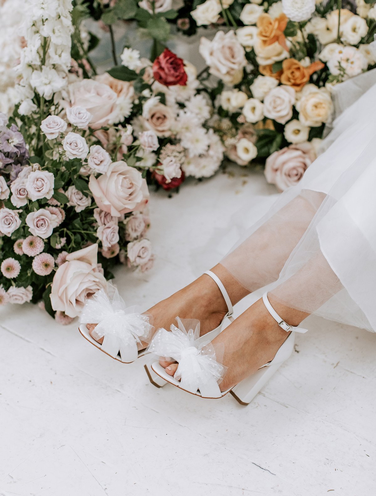 Indi - Ivory Tulle Bow Bridal Block Heel - Size 8 Only