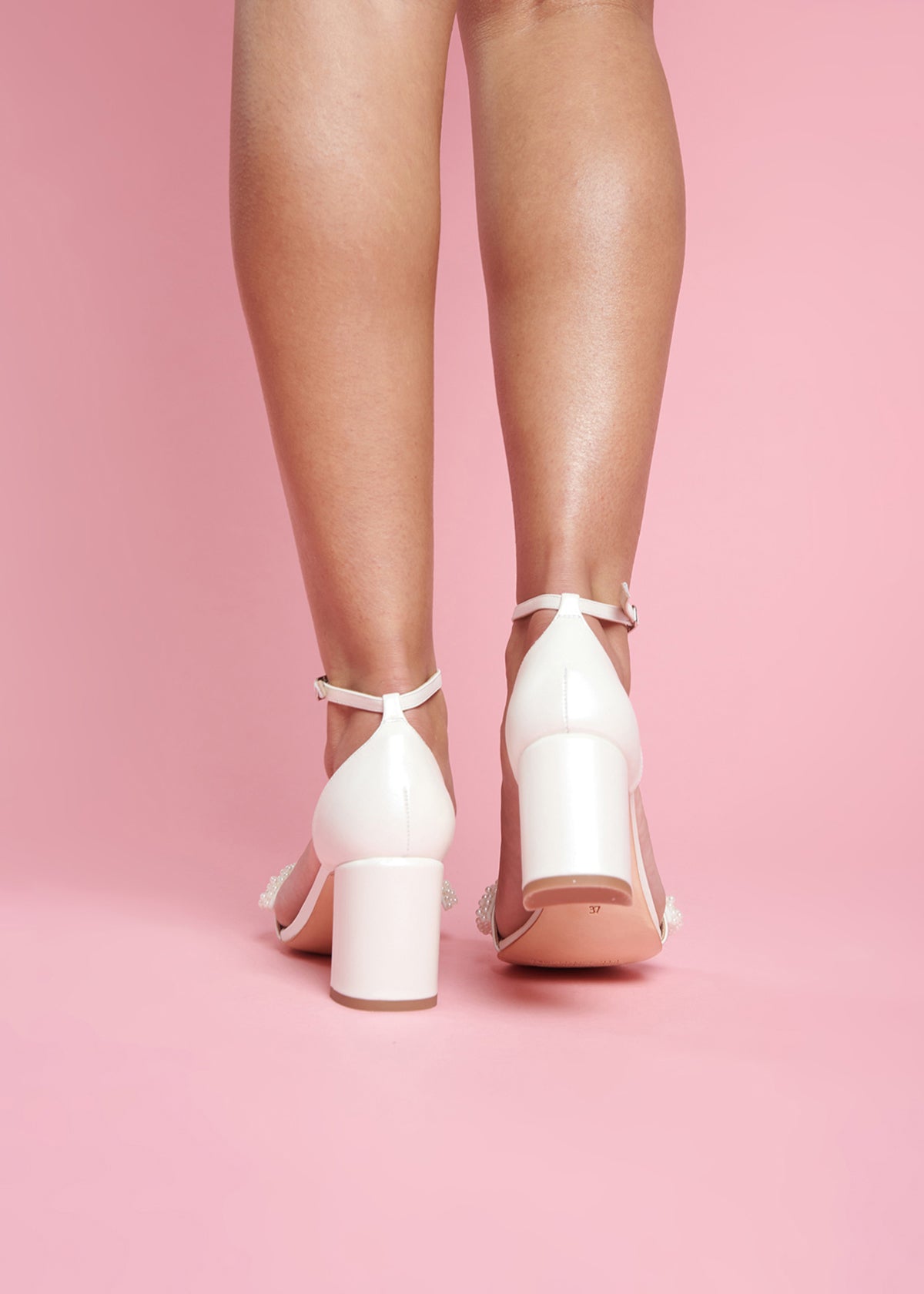 Katie - Ivory Pearl Embellished Bridal Block Heel - Size 8 Only