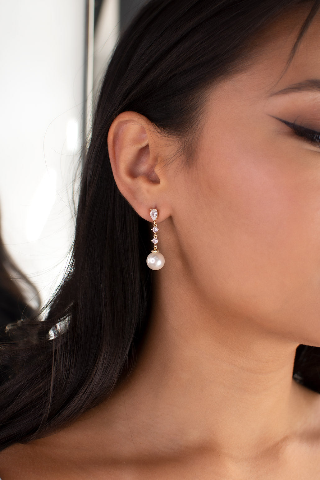 Beatrice - Long Pearl Drop Bridal Earrings