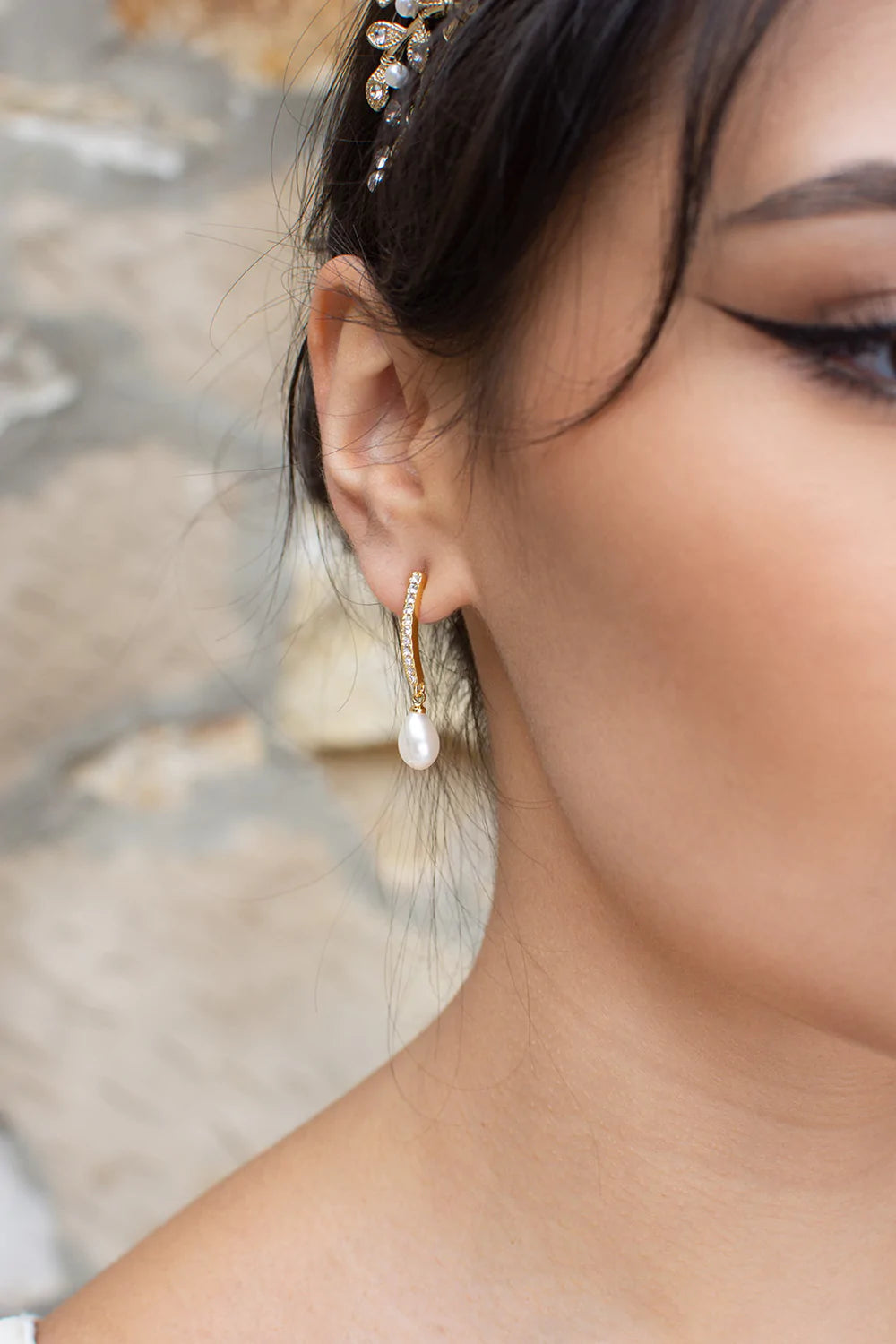 Buy Penelope - Elegant Pearl Drop Bridal Earrings online | The White Collection Australia
