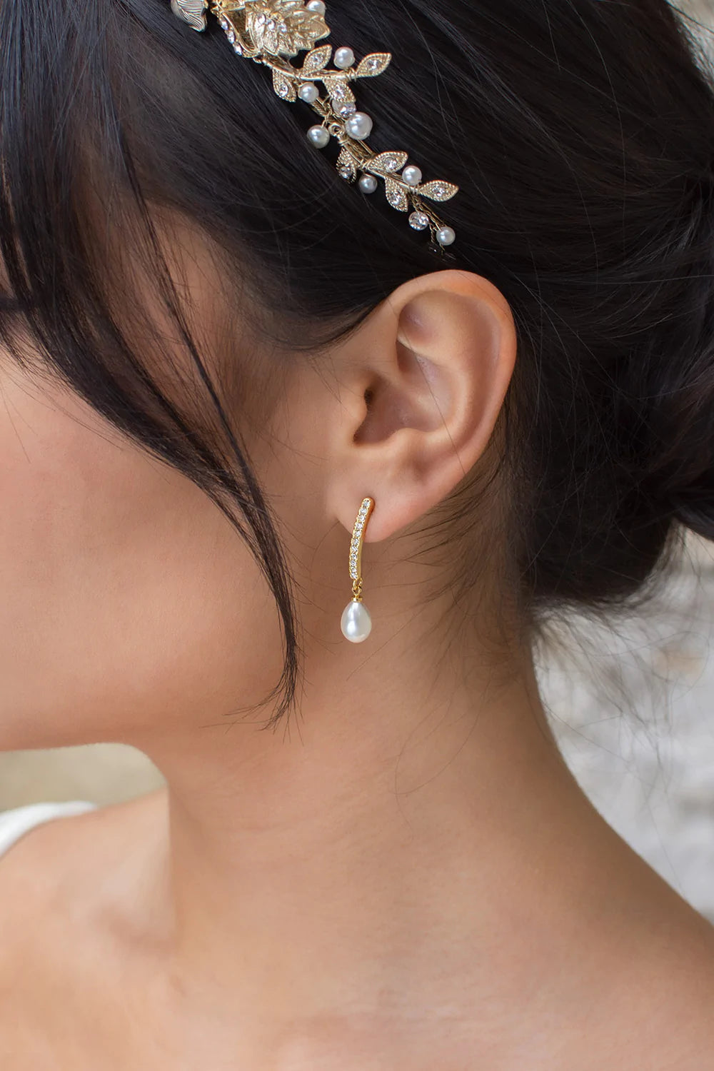 Buy Penelope - Elegant Pearl Drop Bridal Earrings online | The White Collection Australia