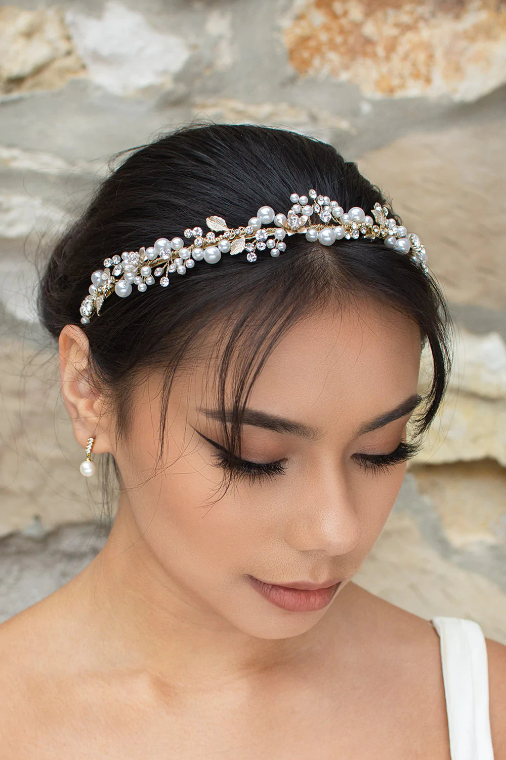 Buy Amelia - Pearl Crystal Delicate Floral Bridal Headband online | The White Collection Australia