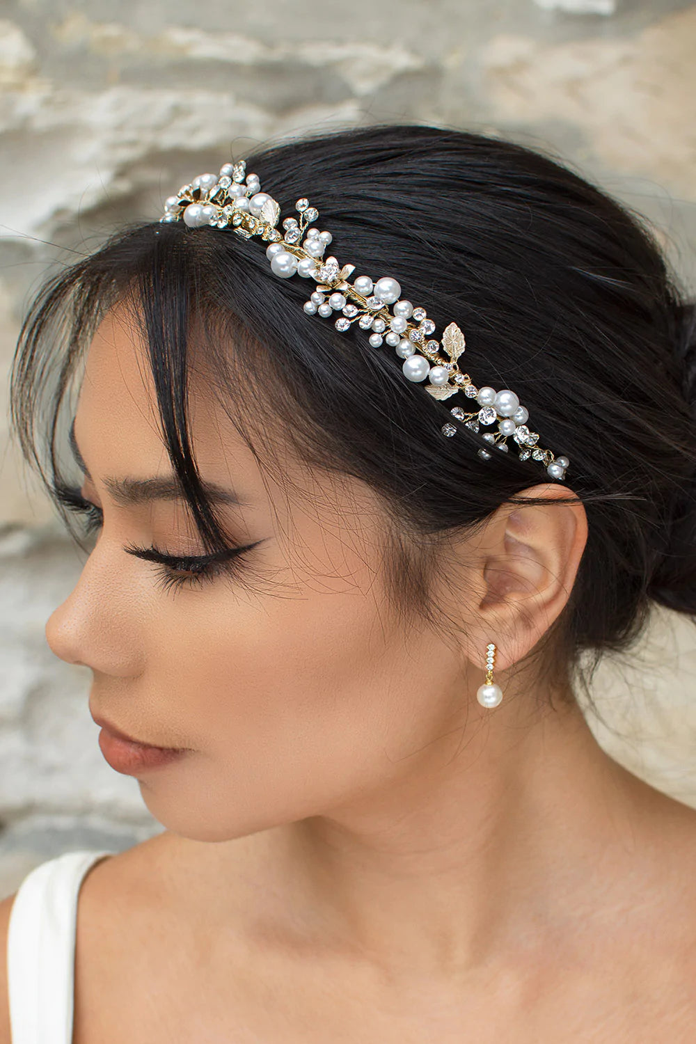 Buy Amelia - Pearl Crystal Delicate Floral Bridal Headband online | The White Collection Australia