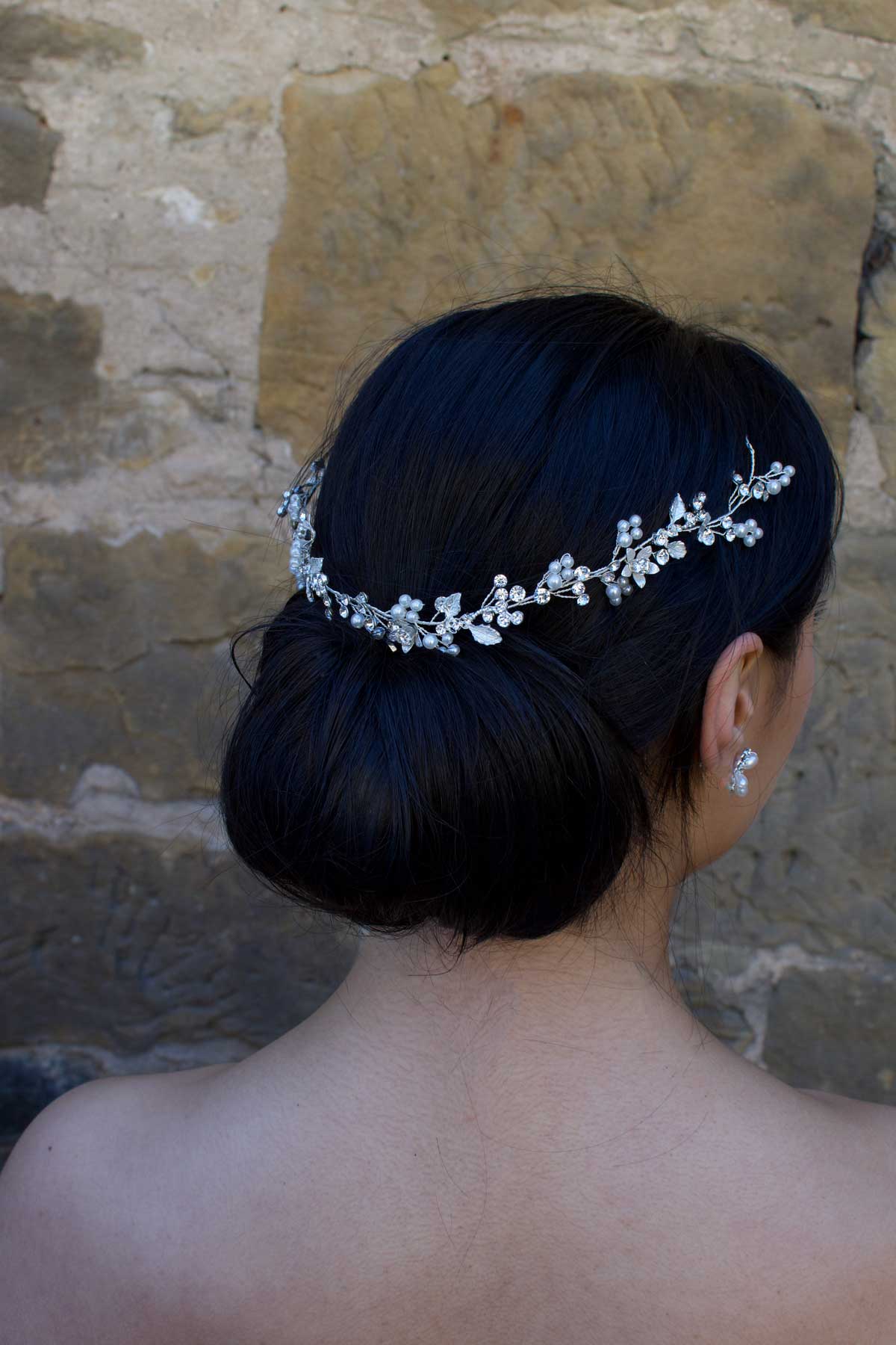Iris - Crystal Floral & Pearl Bridal Hair Vine