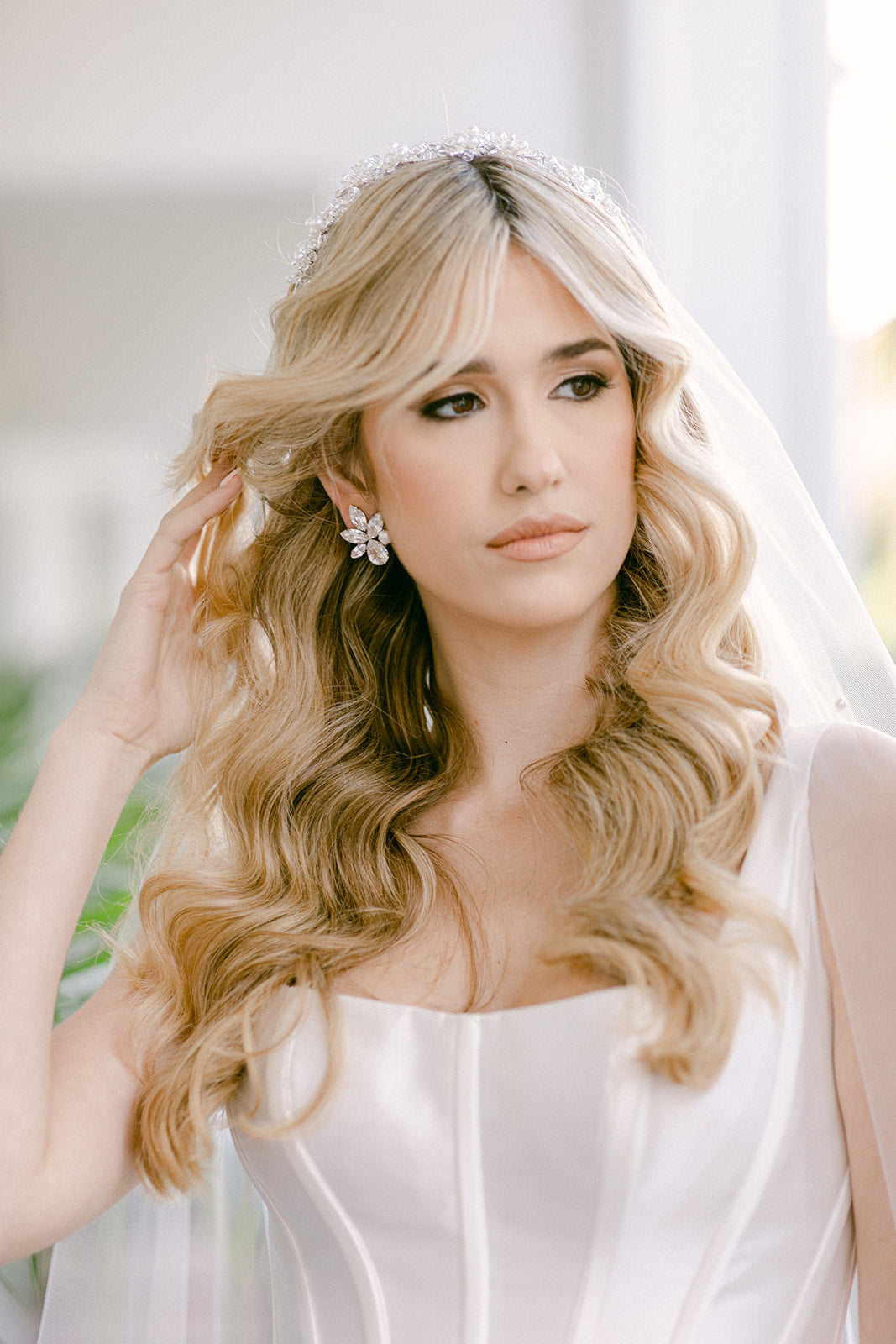 Elina Pearl - Silver & Pearl Statement Swarovski Cluster Bridal Earrings