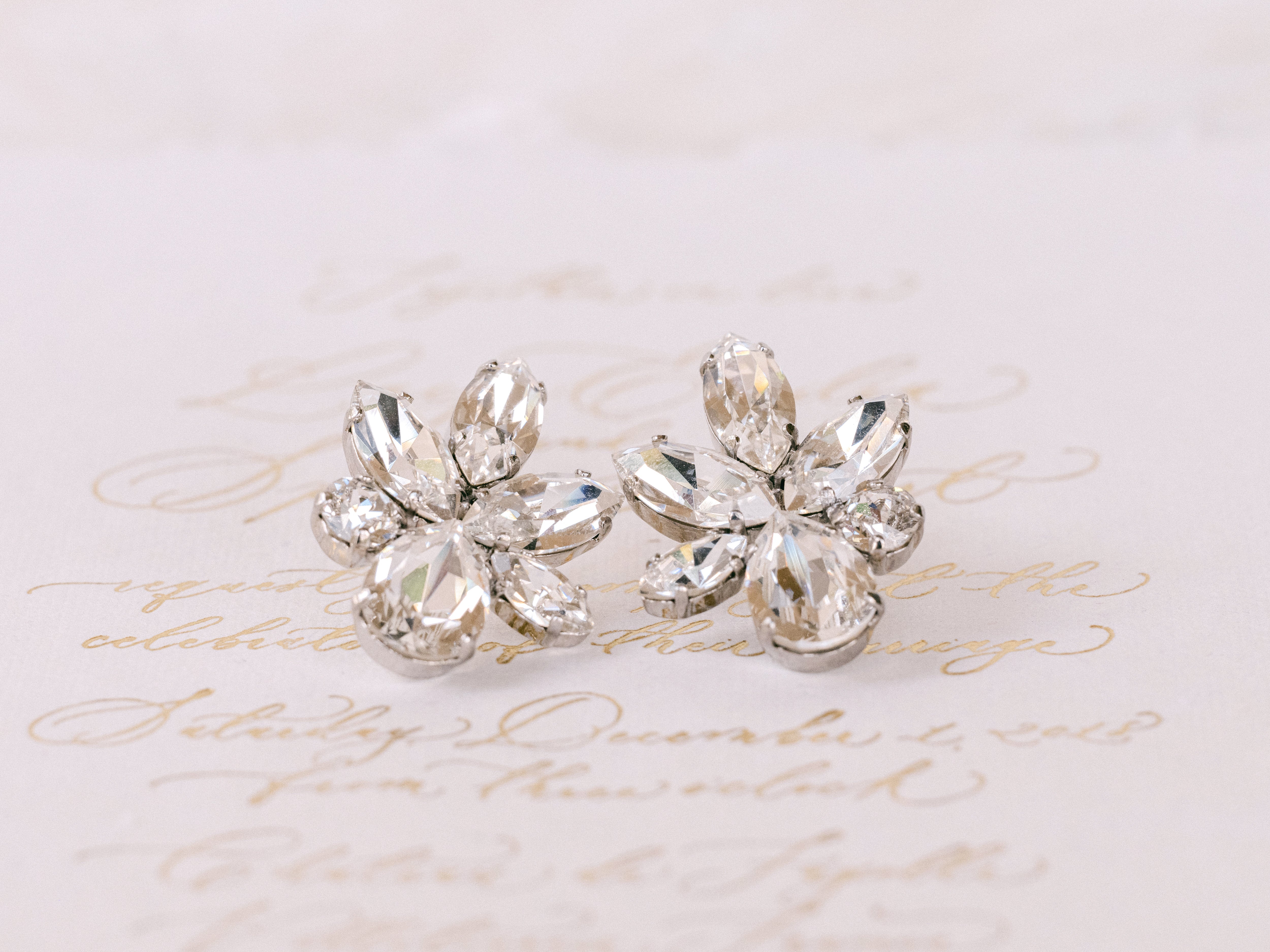 Elina Pearl - Silver & Pearl Statement Swarovski Cluster Bridal Earrings