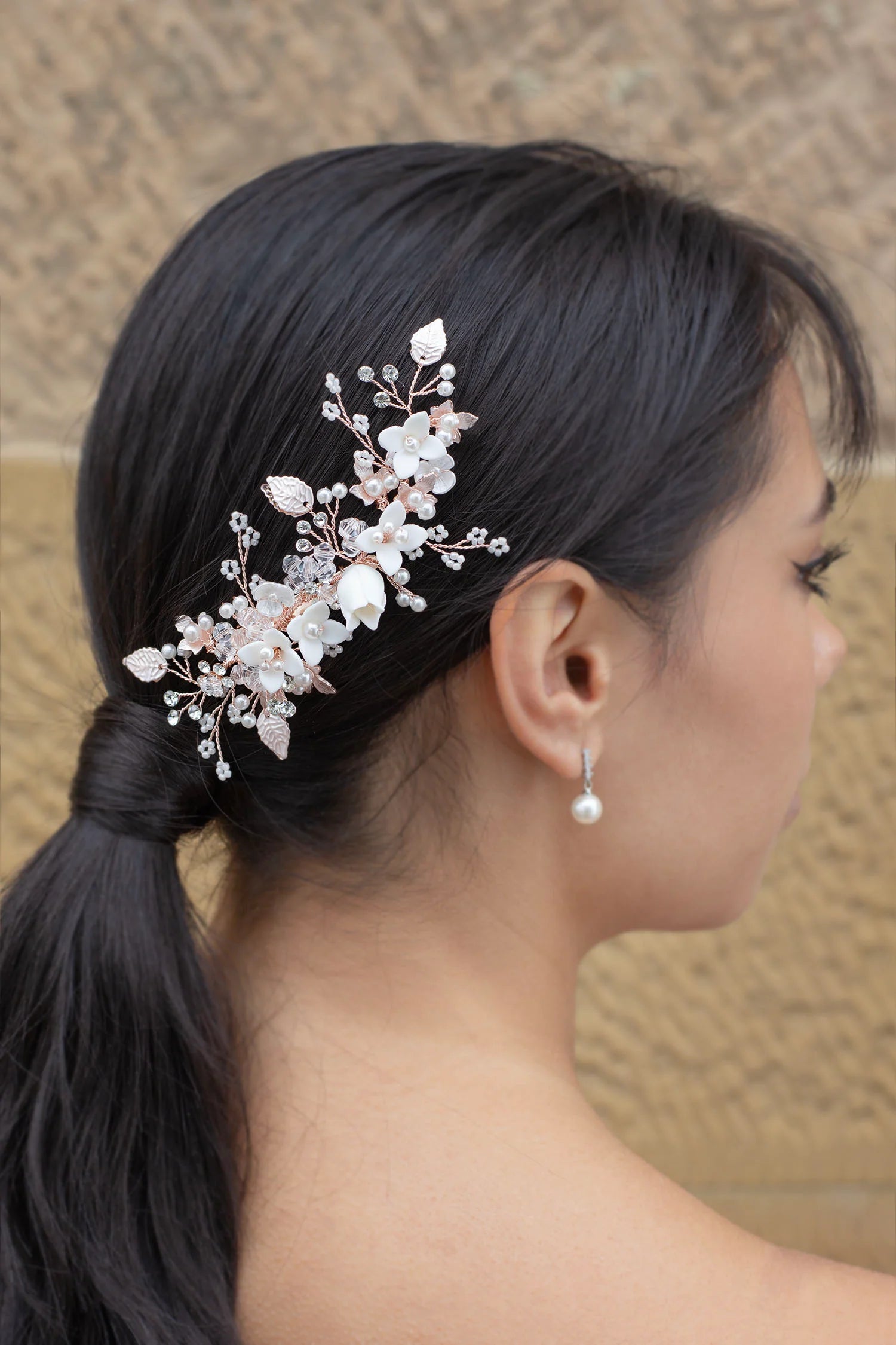 Harper - Porcelain Flower Pearl Bridal Hair Clip