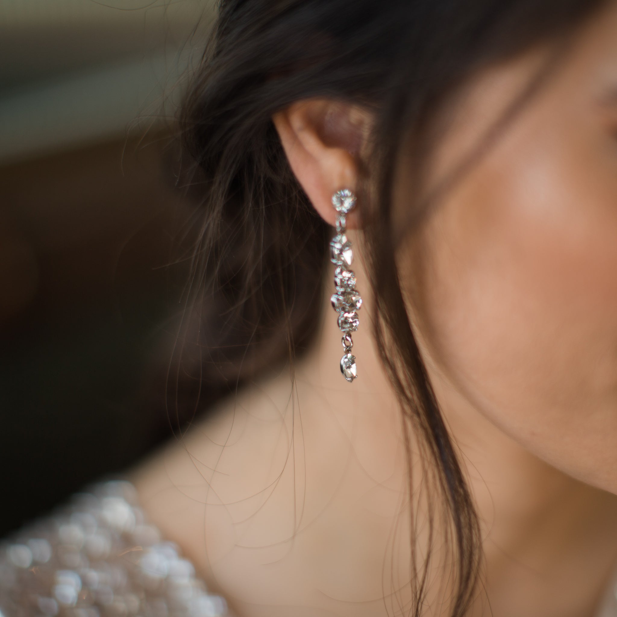 Nina - Swarovski Long Bridal Drop Earrings