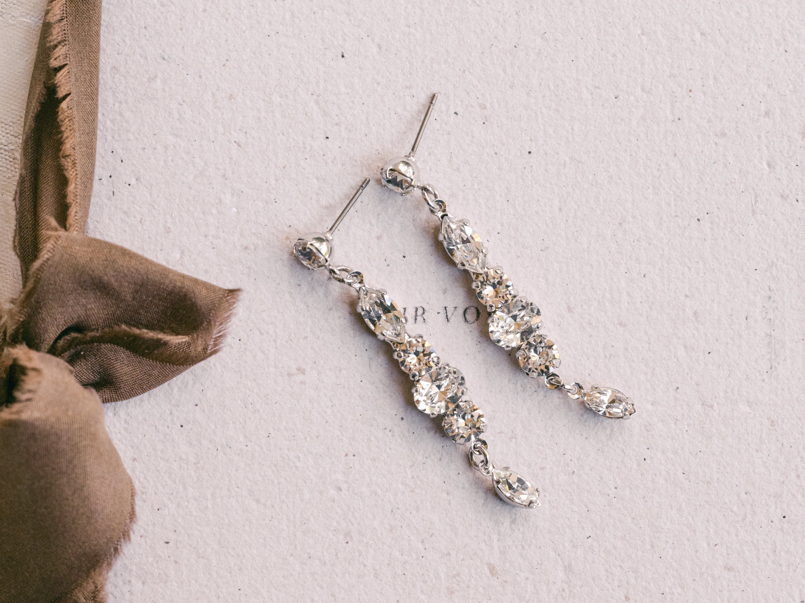 Nina - Swarovski Long Bridal Drop Earrings