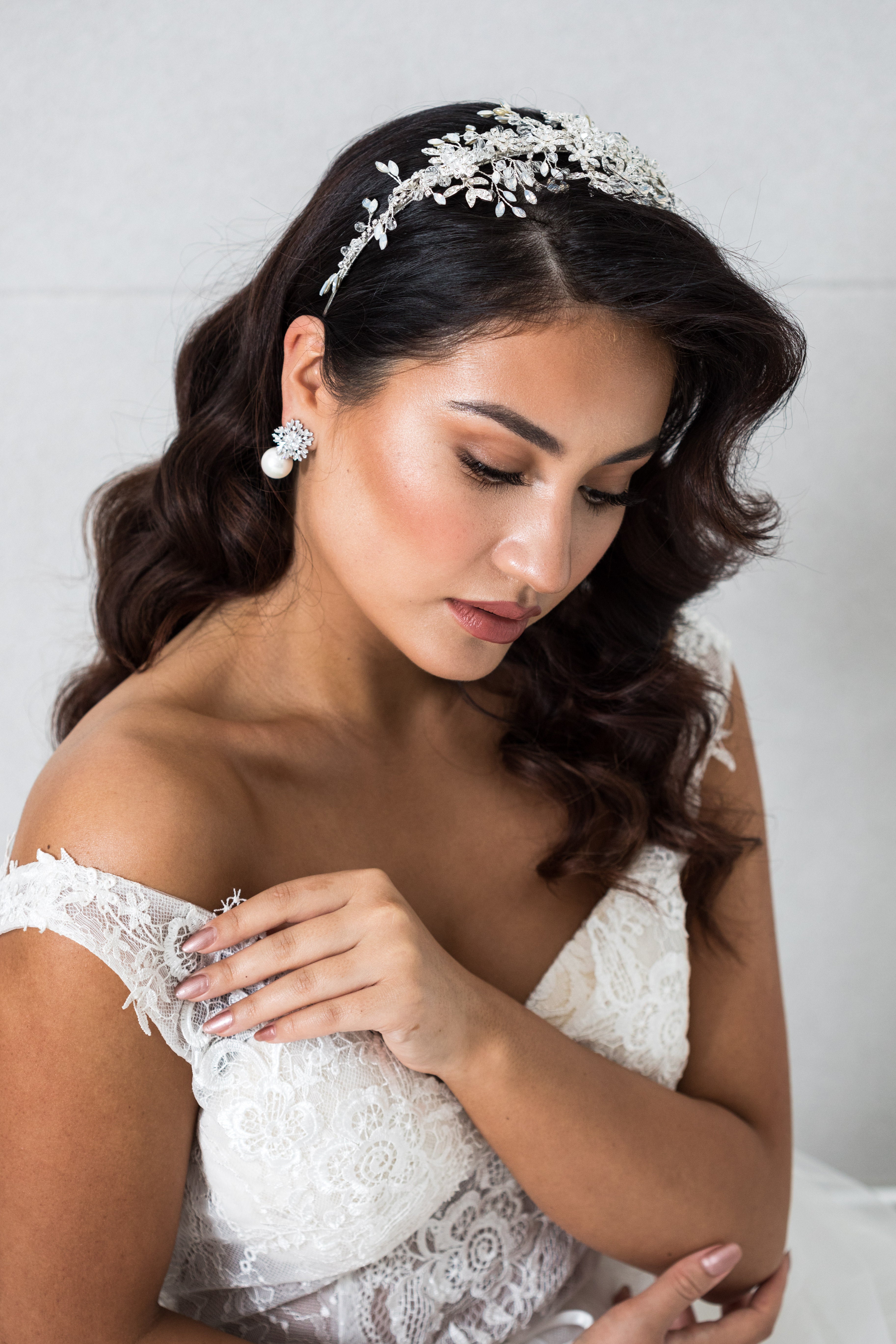 Ivy - Statement Crystal Pearl Bridal Stud Earrings