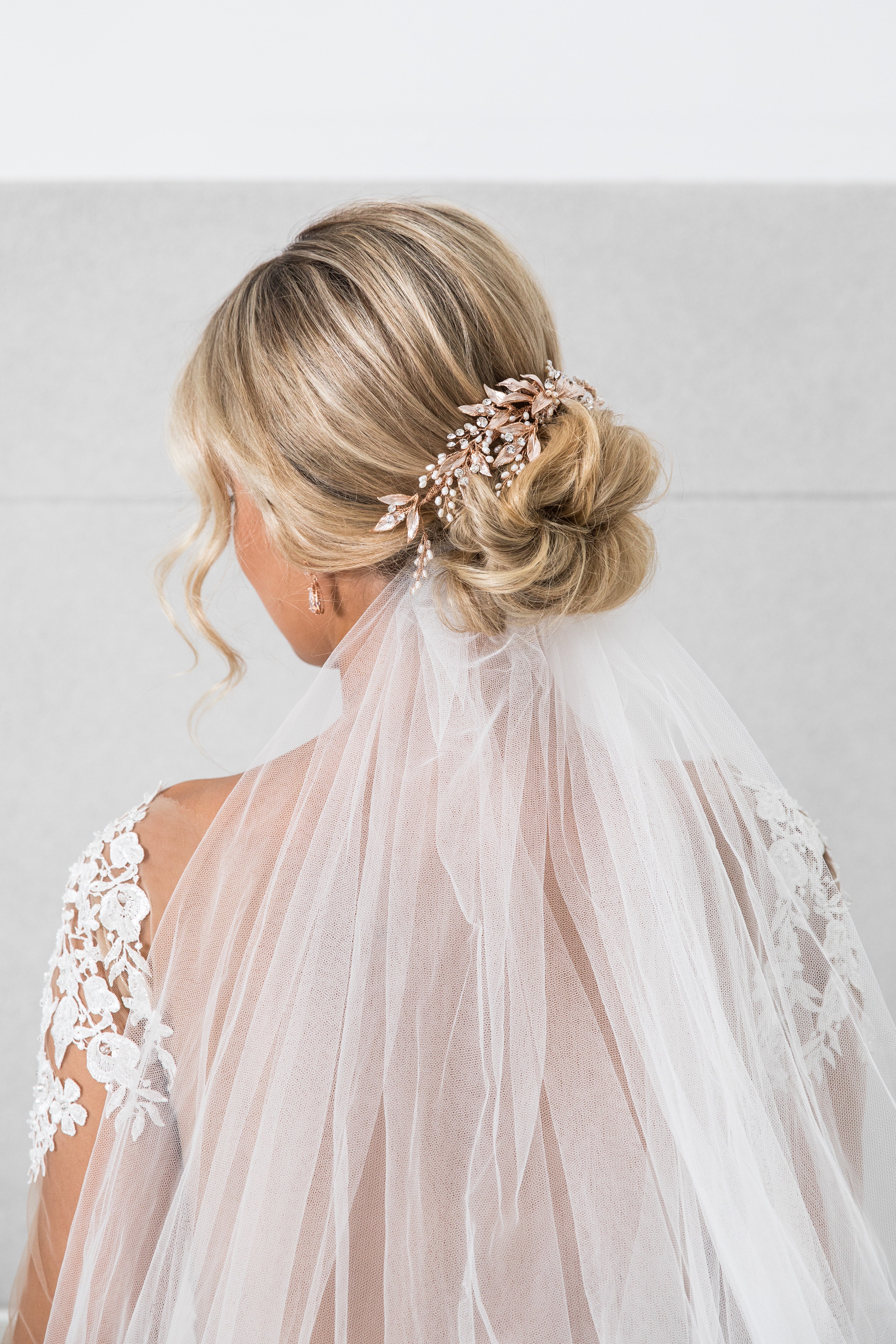 Amelia - Statement Leaf Crystal Pearl Bridal Comb