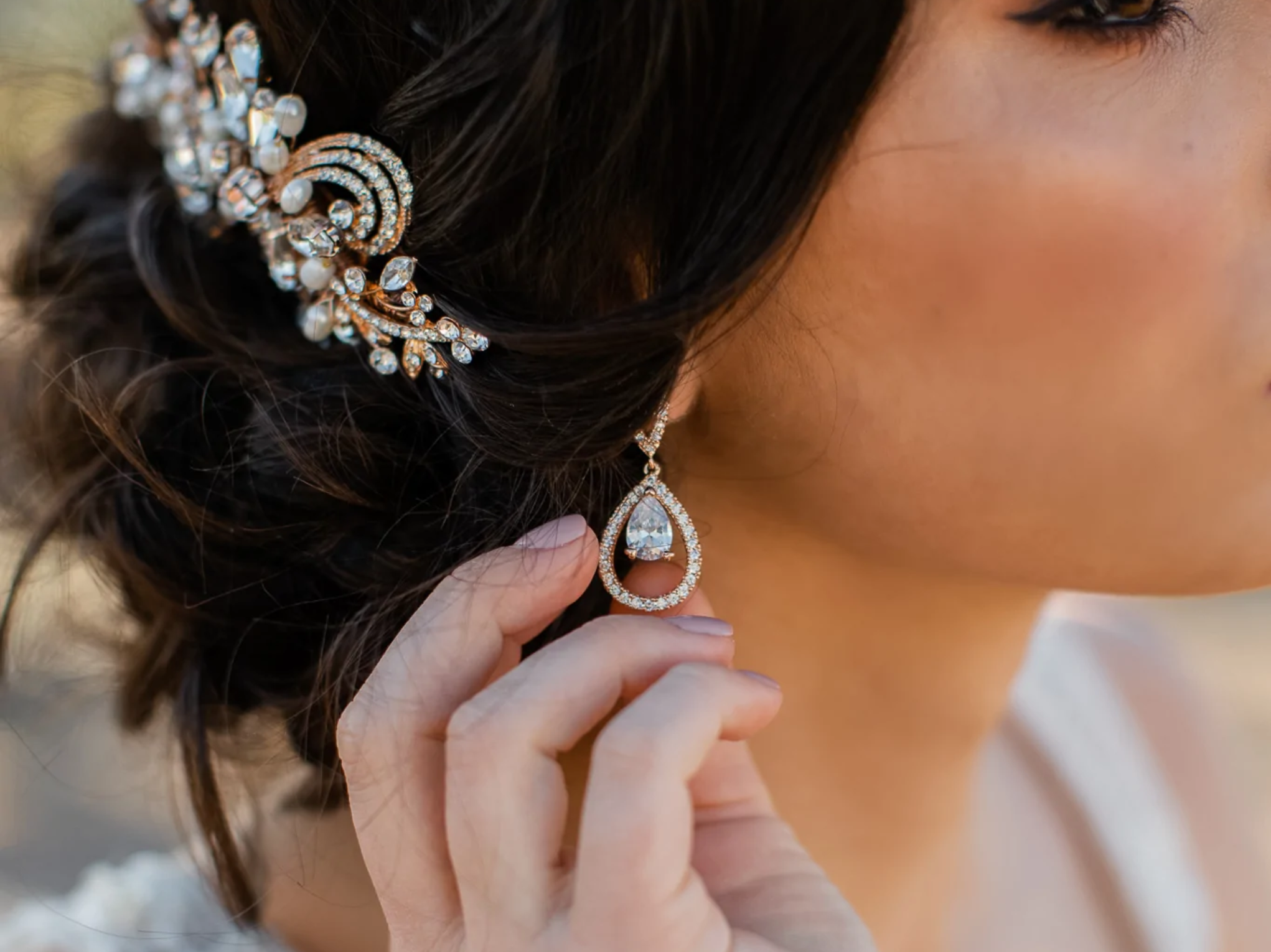 Buy Elisha - Crystal Teardrop Halo Bridal Earrings online | The White Collection Australia
