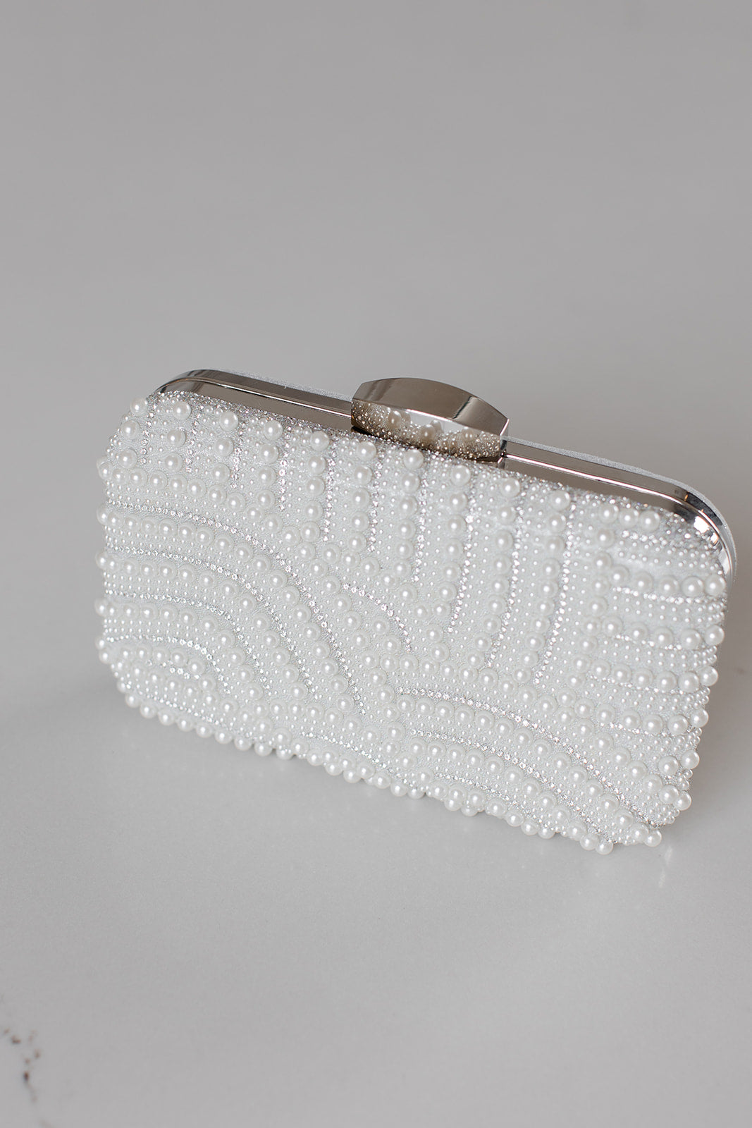 Buy Sirena - Wave Pearl Box Clutch - Silver online | The White Collection Australia
