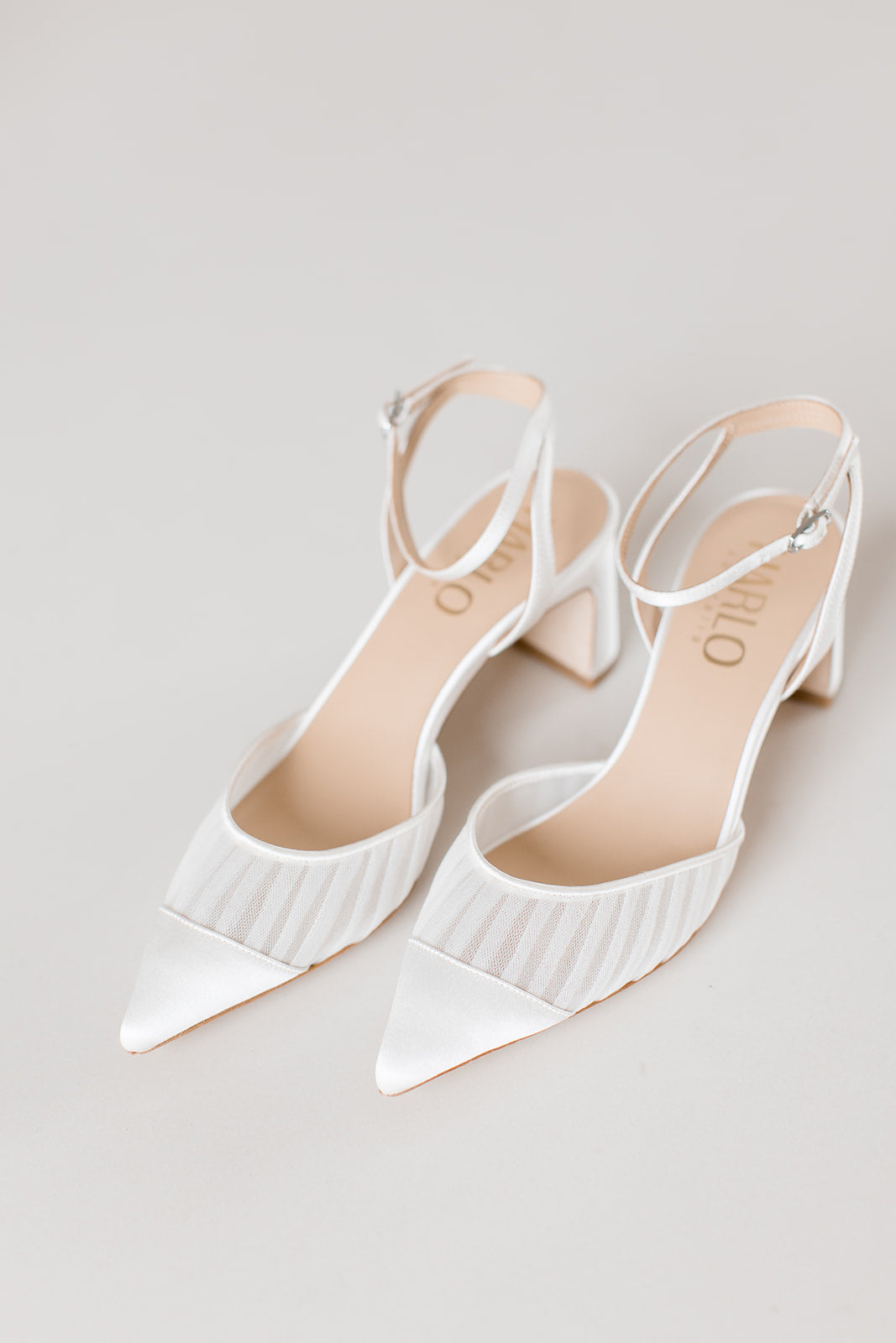 Farah -  Tulle & Satin Pointed Toe Low Block Heel - Soft White