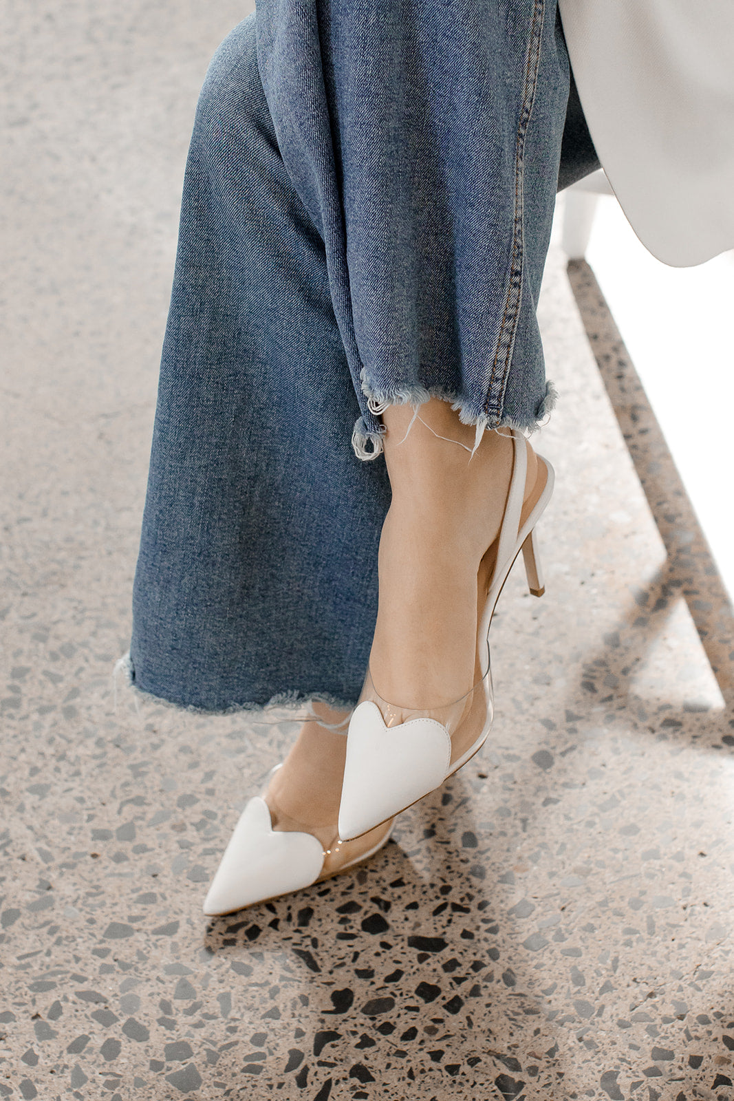 Buy Cupid - Love Heart Sling Back Heels - Ivory Silk Satin online | The White Collection Australia