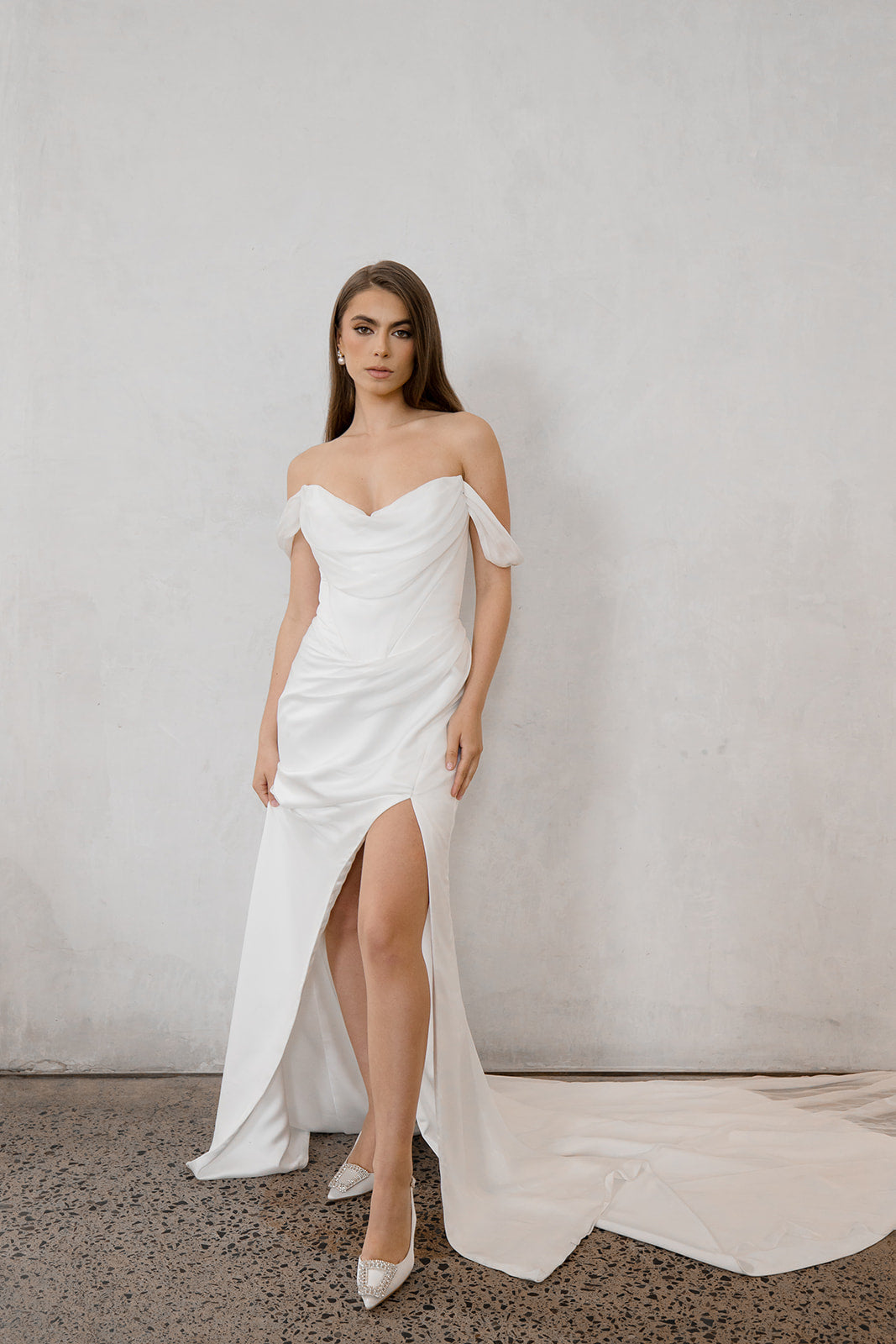 Buy Freya - Pointed Toe Slingback Stiletto with Crystal Buckle - Soft White online | The White Collection Australia