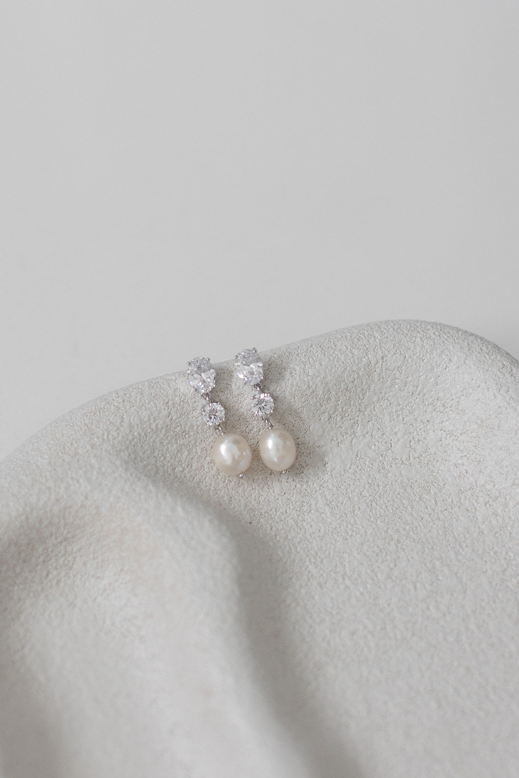 Buy Poppy - Double Crystal and Pearl Drop Bridal Earrings Silver online | The White Collection Australia