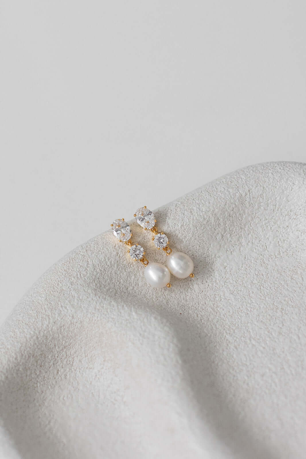 Poppy double crystal and pearl drop bridal earrings gold, The White Collection Australia