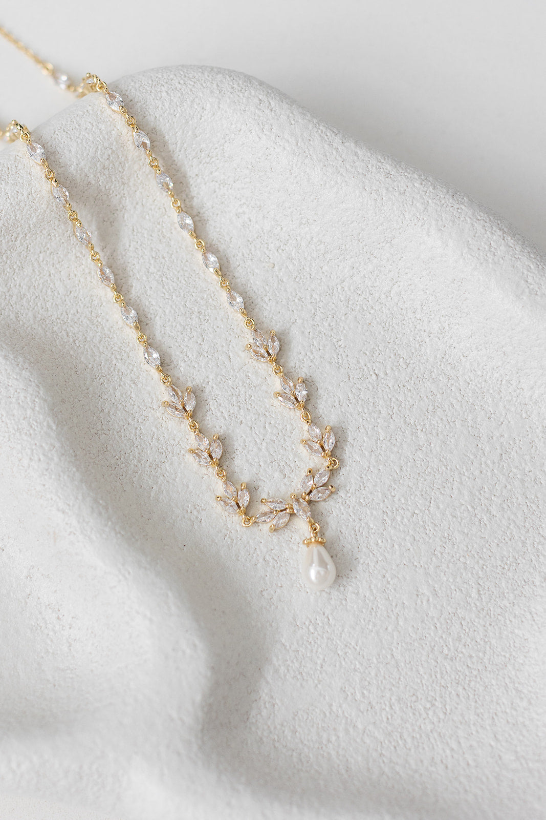 Buy Liliana - Delicate Crystal and Pearl Drop Bridal Necklace online | The White Collection Australia