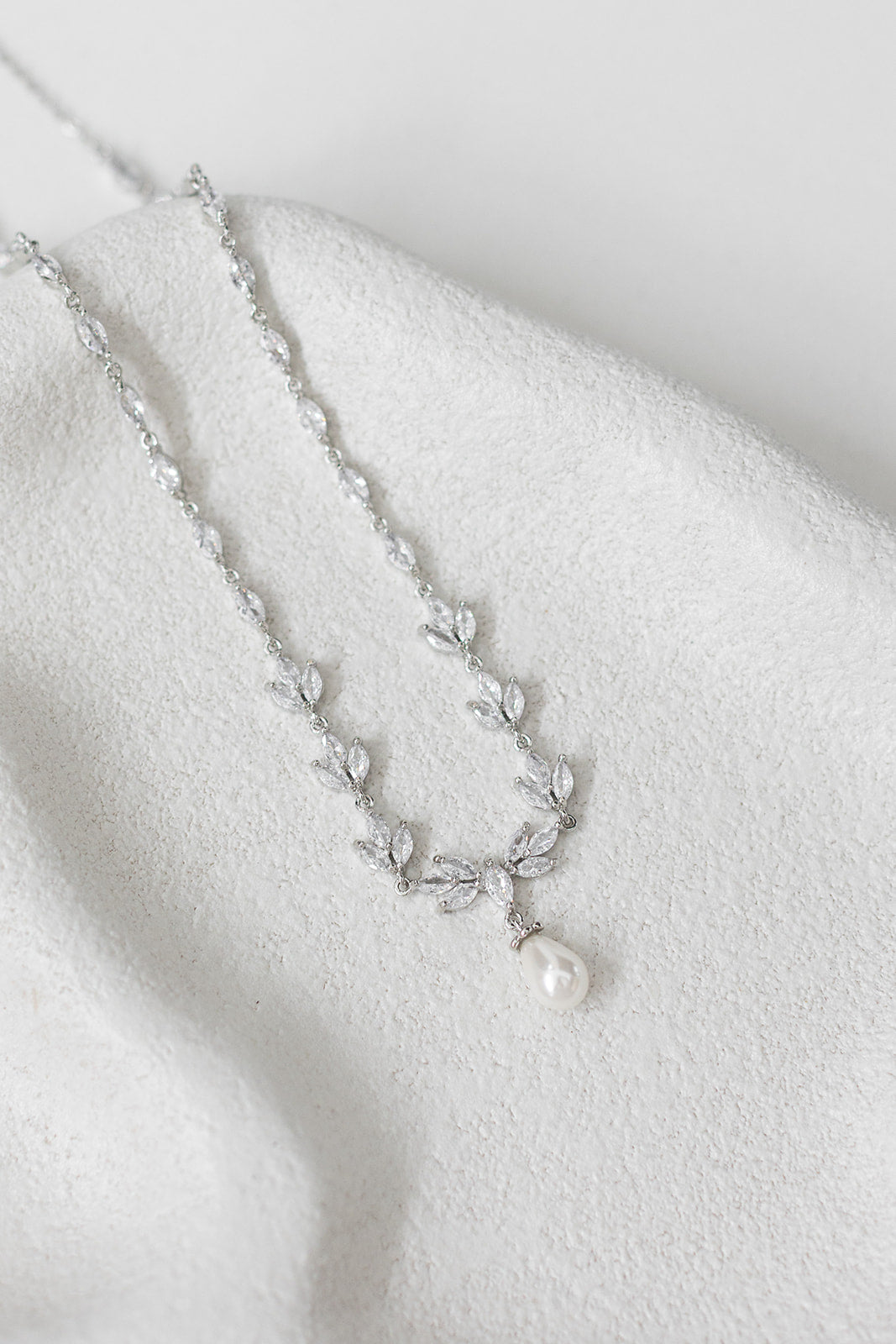 Buy Liliana - Delicate Crystal and Pearl Drop Bridal Necklace online | The White Collection Australia