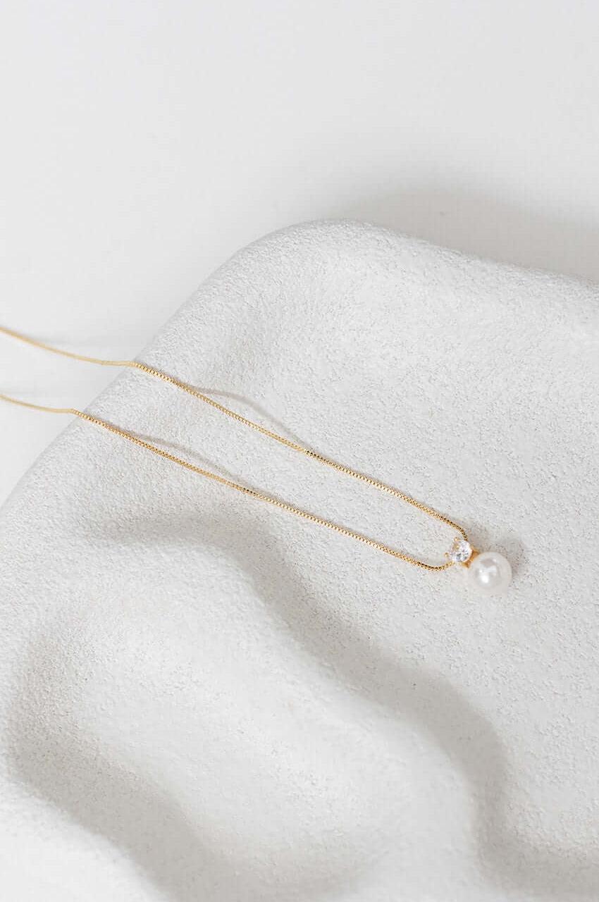 Buy Anna - Delicate Crystal and Pearl Drop Bridal Necklace - Gold online | The White Collection Australia