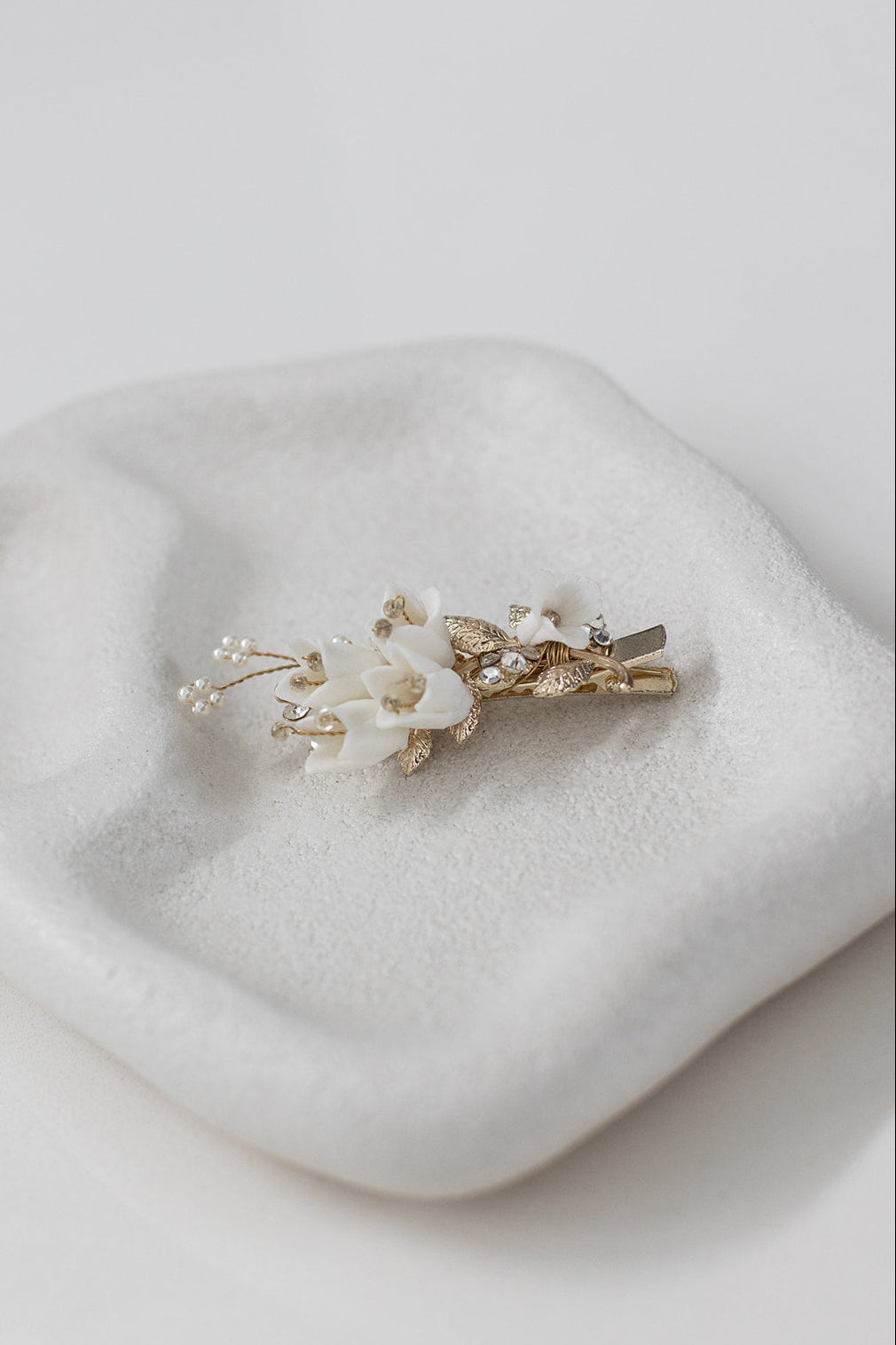 Buy Millicent - Dainty Porcelain Flower Pearl Bridal Hair Clip online | The White Collection Australia